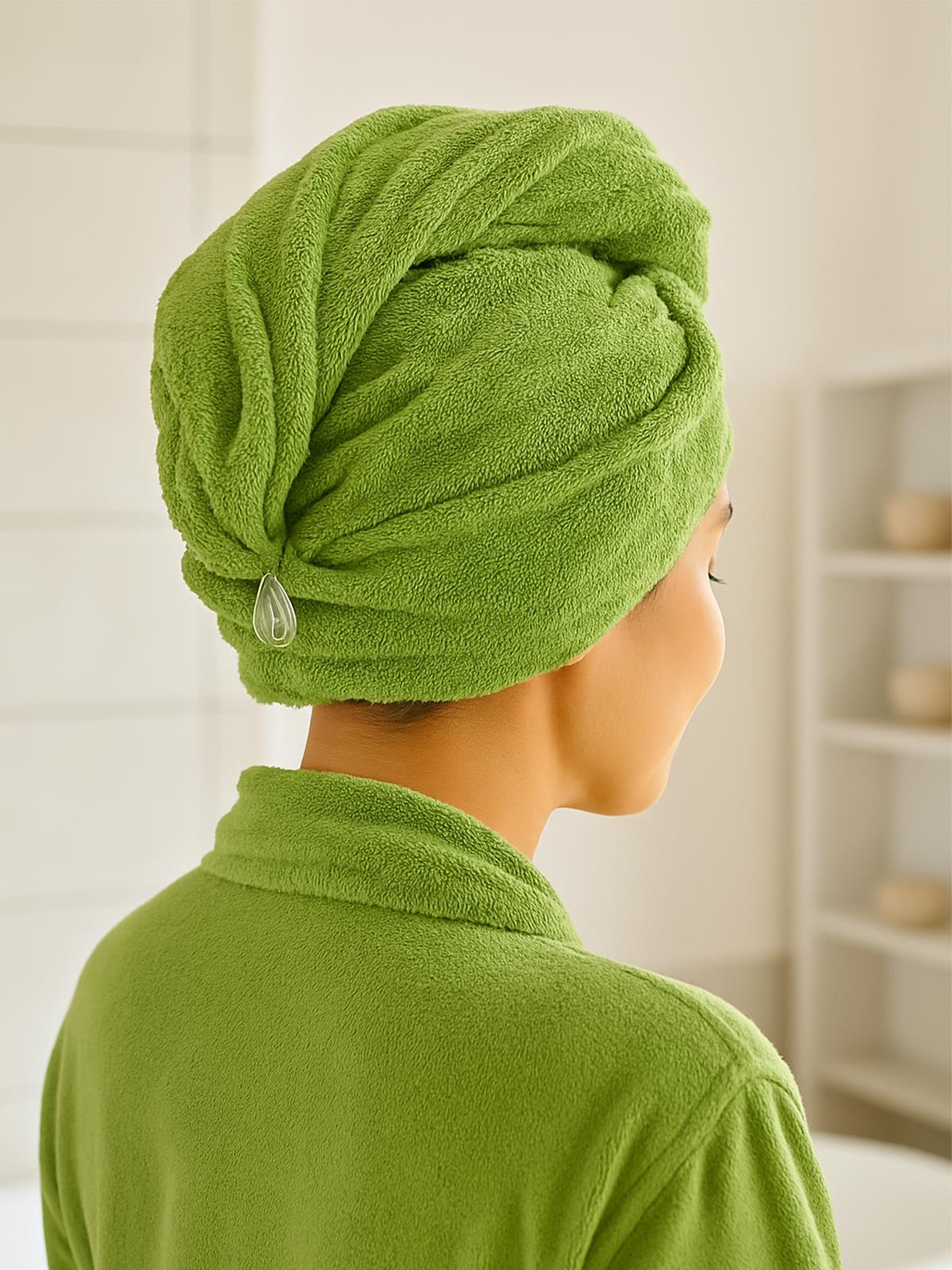 CottonVerse Düğmeli %100 Pamuk Saç Kurulama Bonesi Yeşil - Ender Home