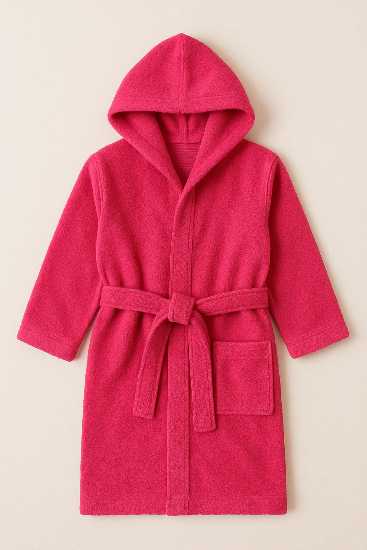 CottonVerse Genç & Çocuk Kapşonlu Bornoz – %100 Pamuk, Unisex Fuşya - Ender Home