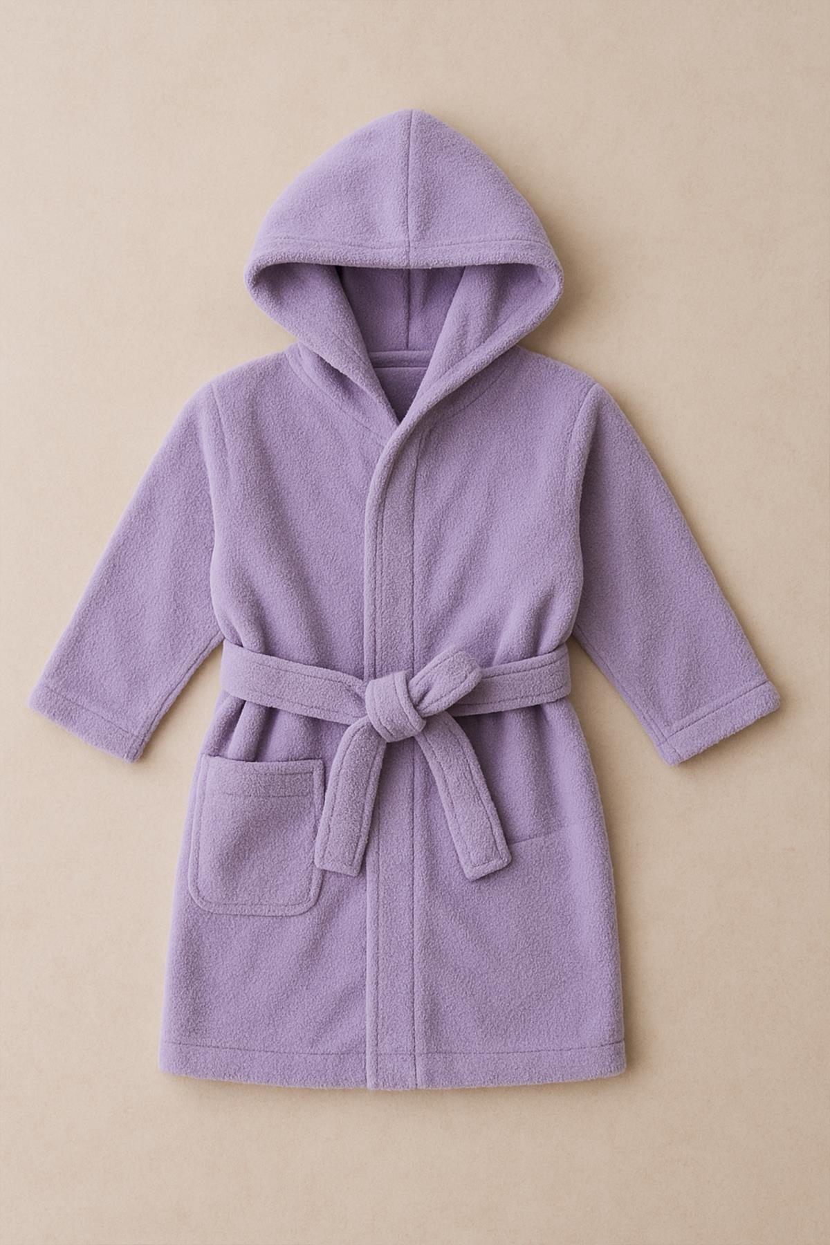 CottonVerse Genç & Çocuk Kapşonlu Bornoz – %100 Pamuk, Unisex Lila - Ender Home