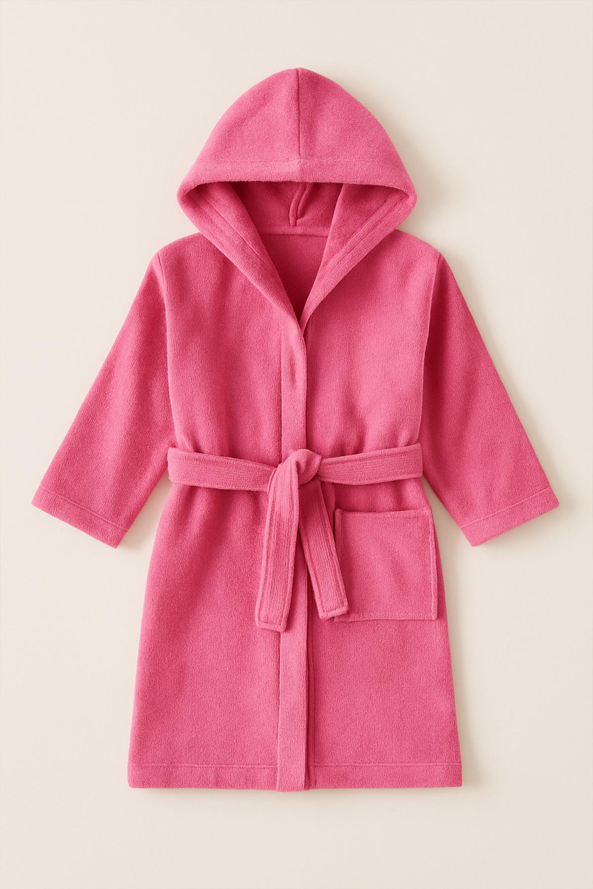 CottonVerse Genç & Çocuk Kapşonlu Bornoz – %100 Pamuk, Unisex Pembe - Ender Home