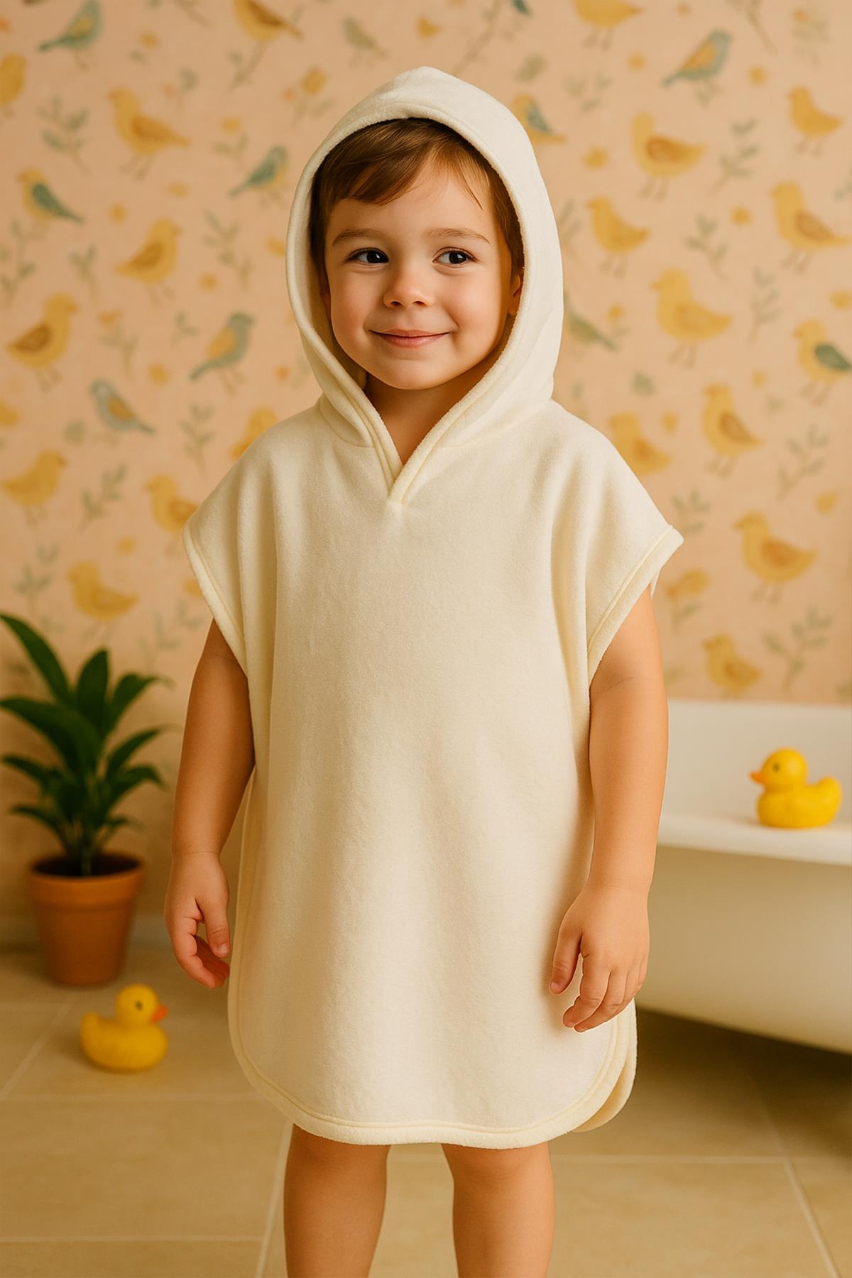 CottonVerse Havlu Panço – %100 Pamuk Kapüşonlu Ekru - Ender Home