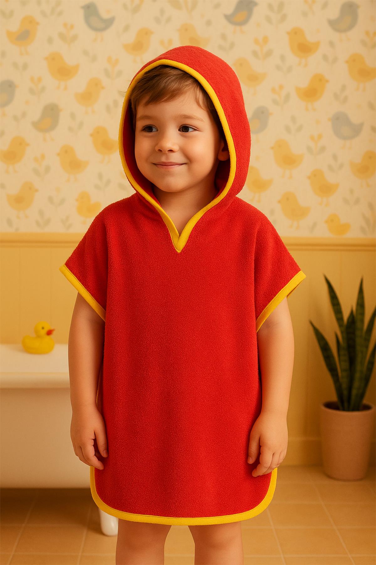 CottonVerse Havlu Panço – %100 Pamuk Kapüşonlu Kırmızı - Ender Home