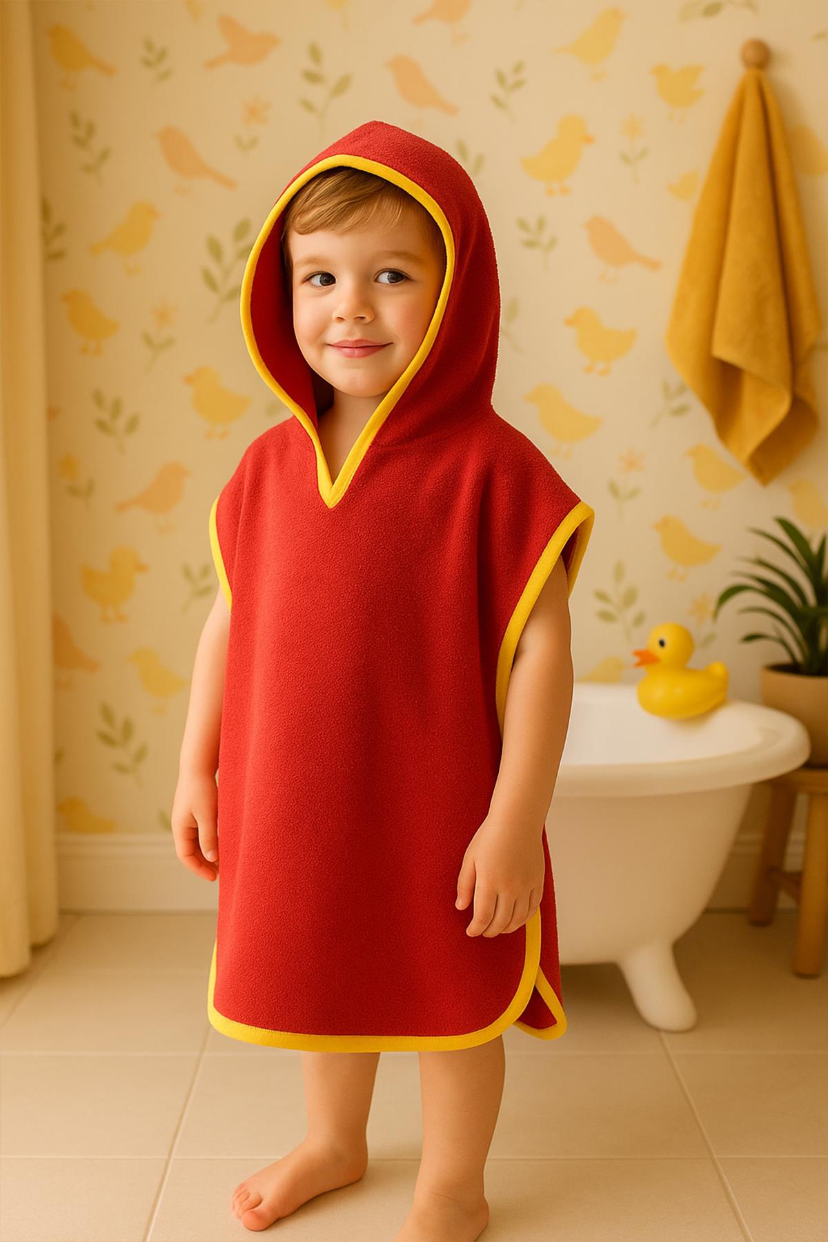 CottonVerse Havlu Panço – %100 Pamuk Kapüşonlu Kırmızı - Ender Home