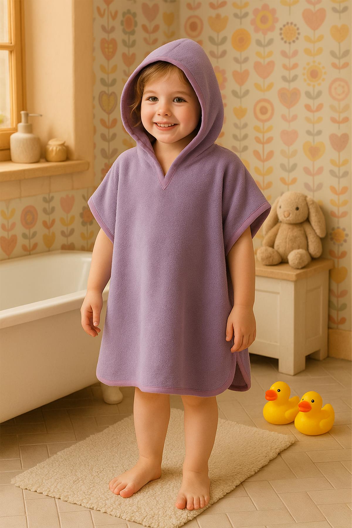 CottonVerse Havlu Panço – %100 Pamuk Kapüşonlu Lila - Ender Home