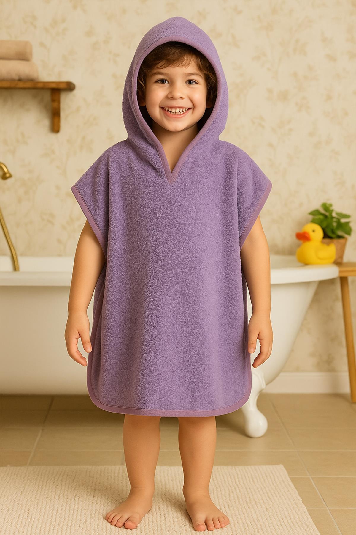 CottonVerse Havlu Panço – %100 Pamuk Kapüşonlu Lila - Ender Home