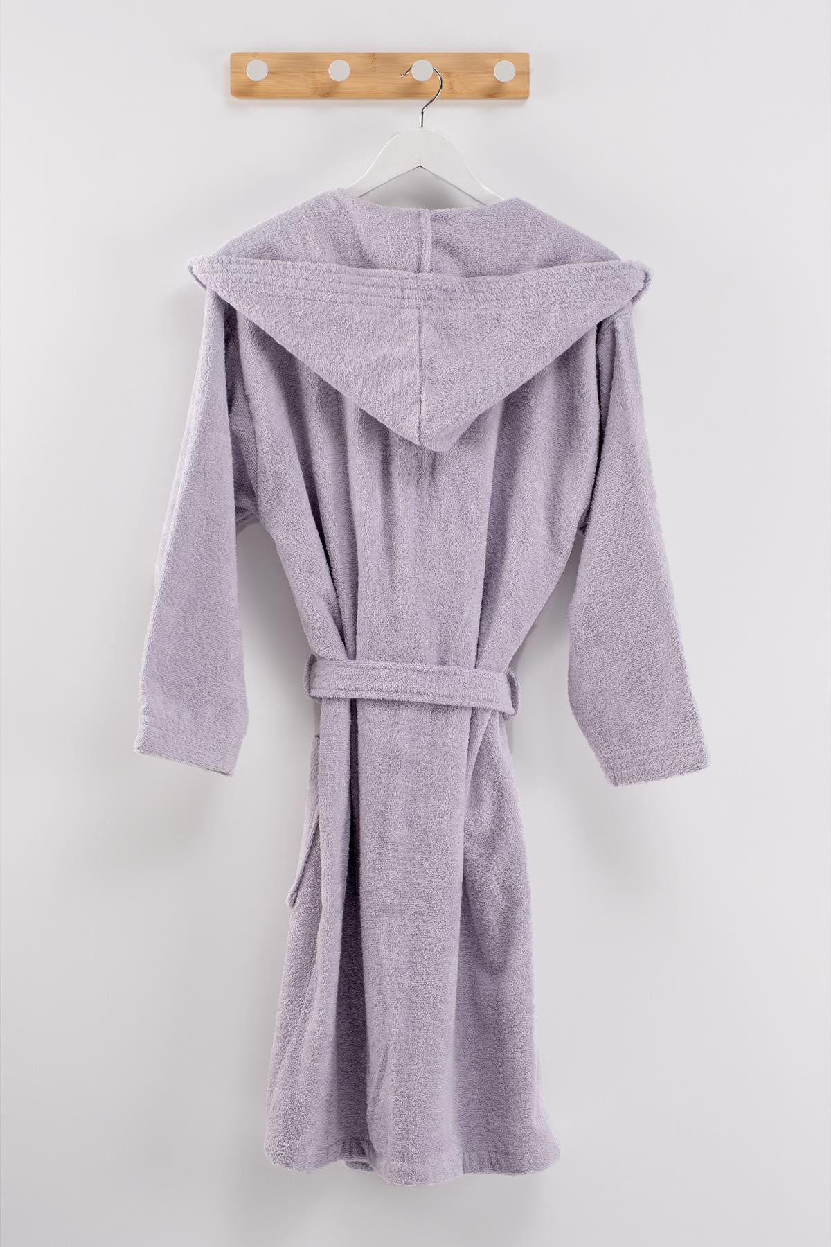 CottonVerse Kapüşonlu Bornoz – %100 Pamuk , Unisex Açık Gri - Ender Home