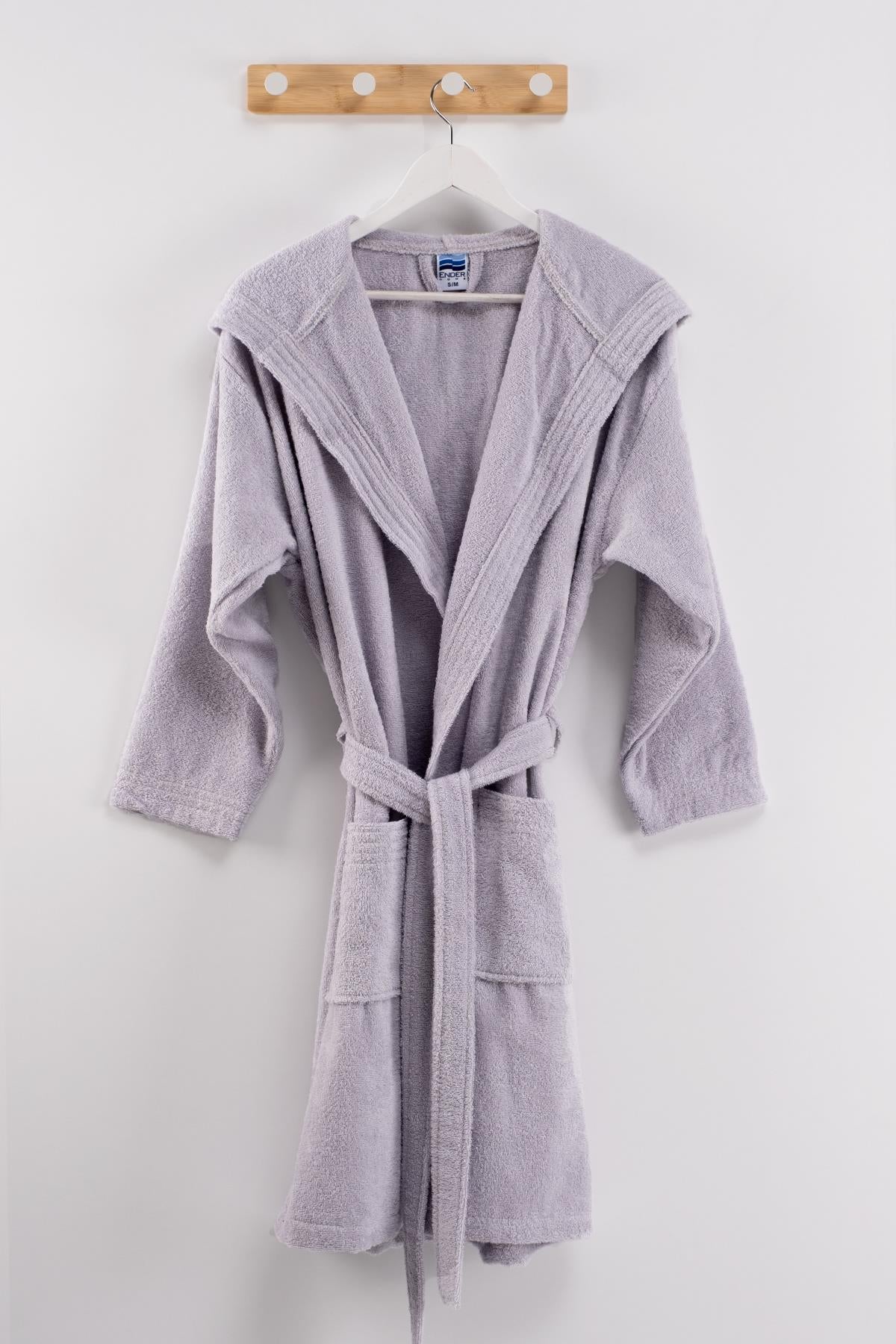 CottonVerse Kapüşonlu Bornoz – %100 Pamuk , Unisex Açık Gri - Ender Home