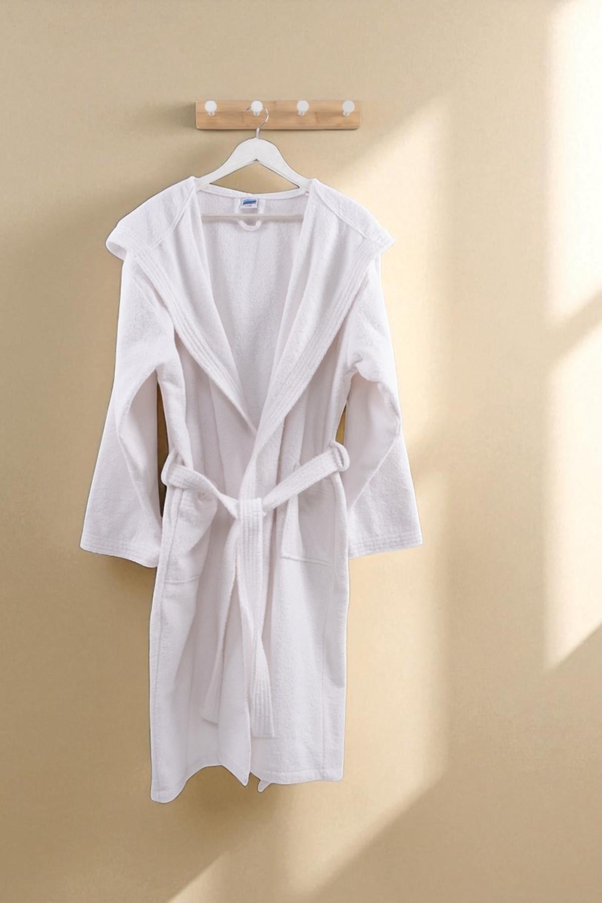 CottonVerse Kapüşonlu Bornoz – %100 Pamuk , Unisex Beyaz - Ender Home