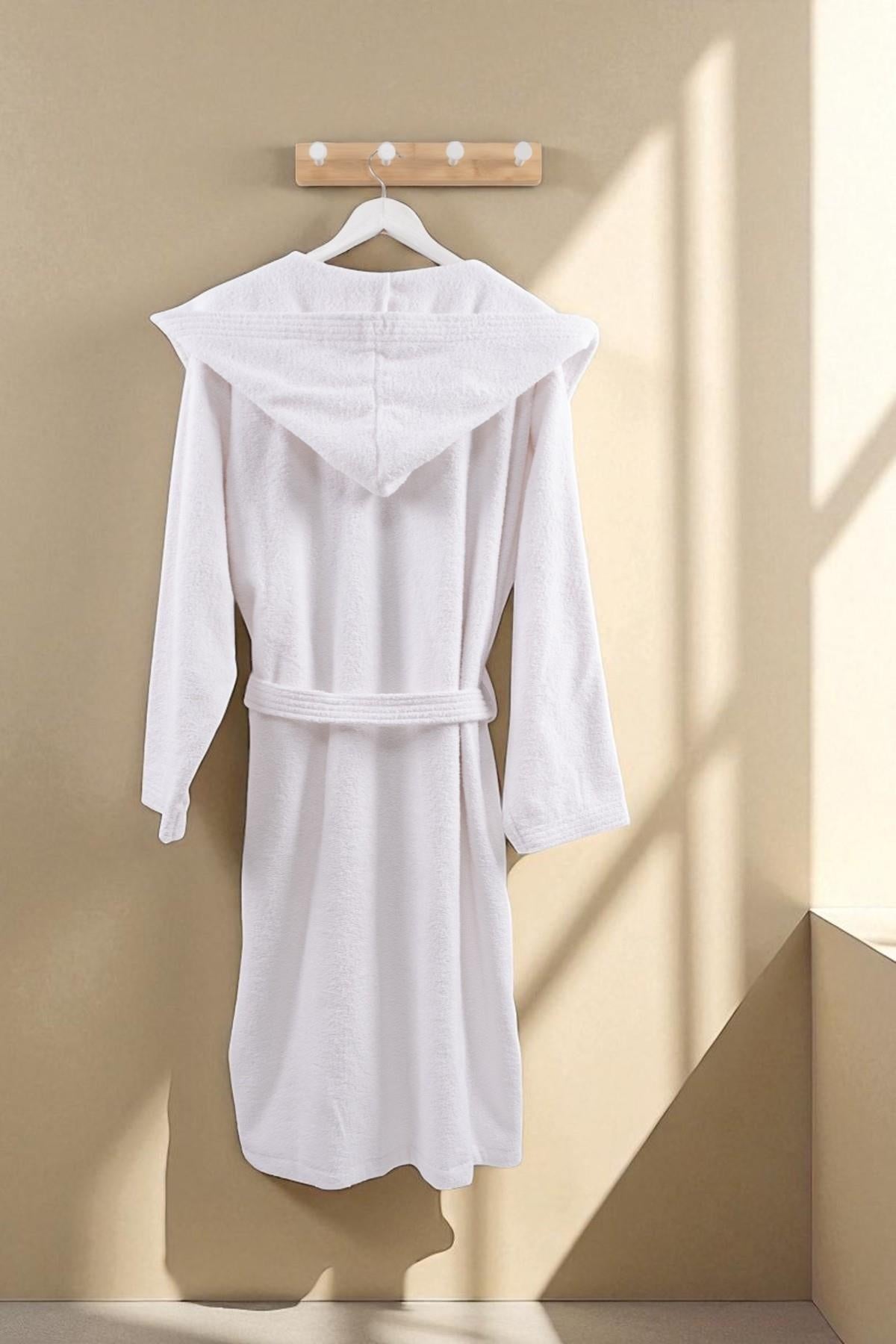 CottonVerse Kapüşonlu Bornoz – %100 Pamuk , Unisex Beyaz - Ender Home