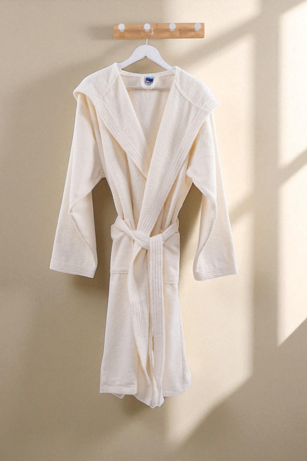 CottonVerse Kapüşonlu Bornoz – %100 Pamuk , Unisex Ekru - Ender Home