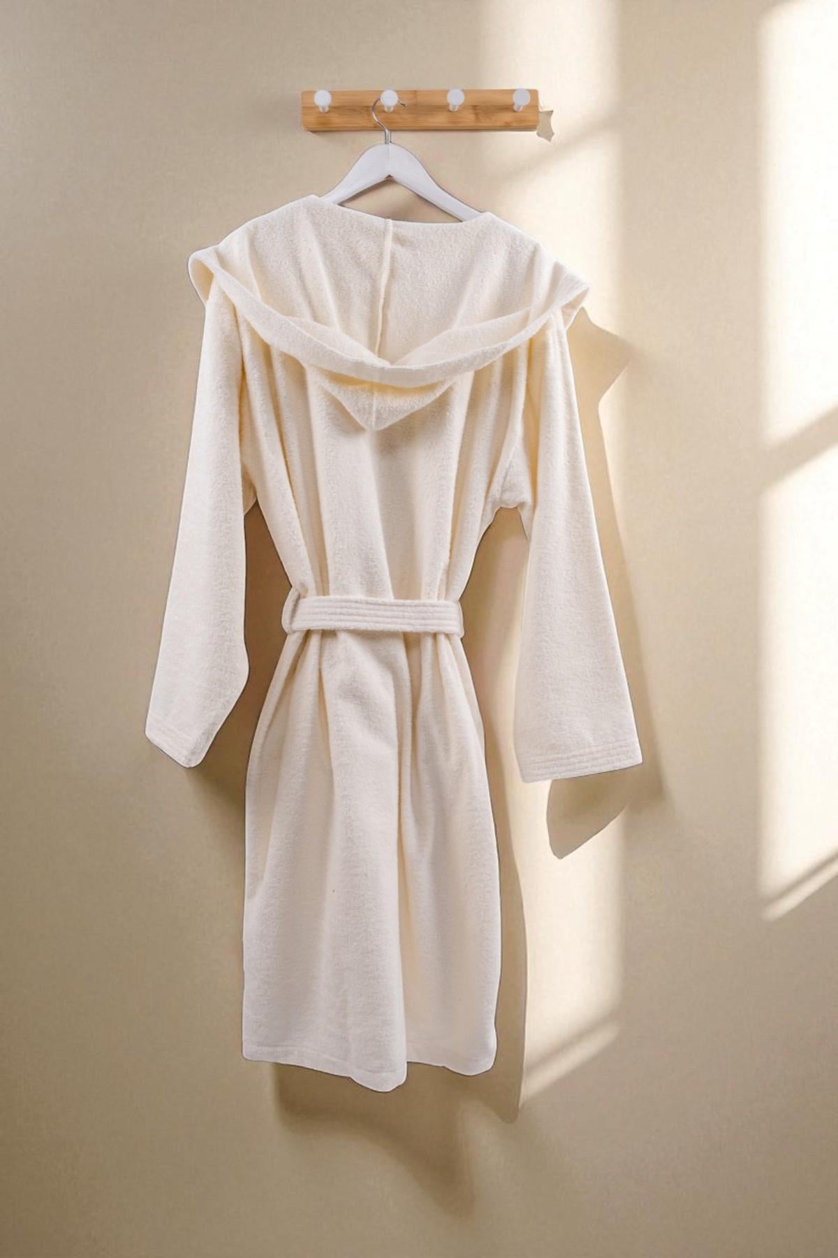 CottonVerse Kapüşonlu Bornoz – %100 Pamuk , Unisex Ekru - Ender Home