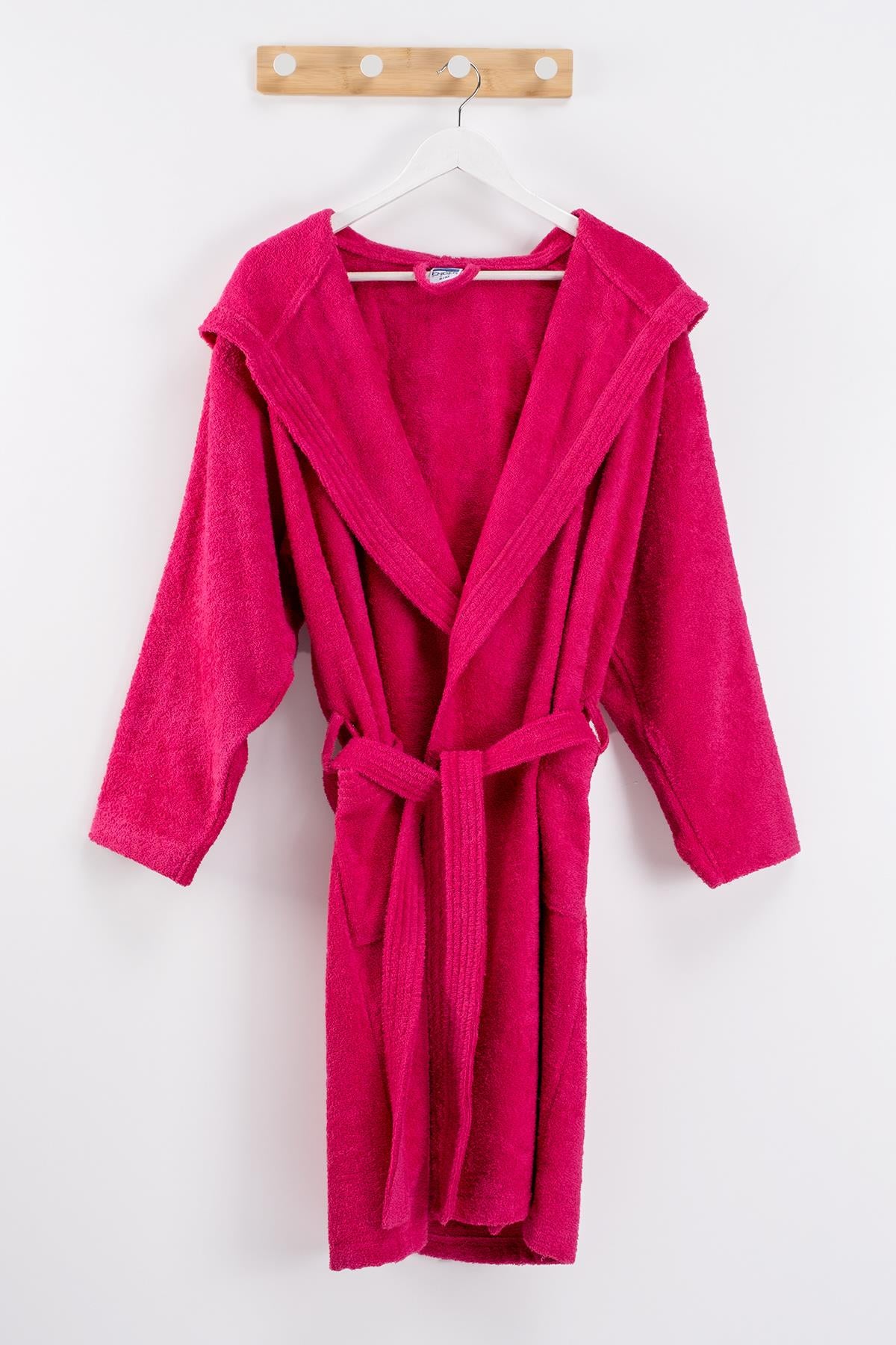 CottonVerse Kapüşonlu Bornoz – %100 Pamuk , Unisex Fuşya - Ender Home