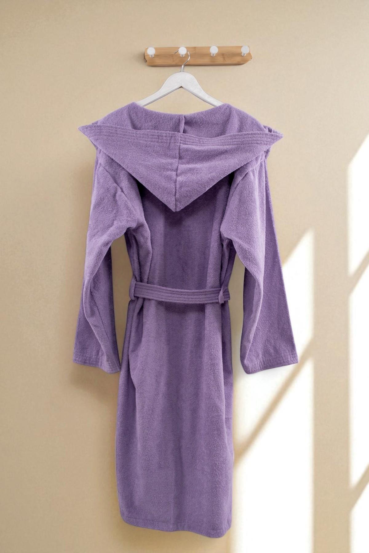 CottonVerse Kapüşonlu Bornoz – %100 Pamuk , Unisex Lila - Ender Home