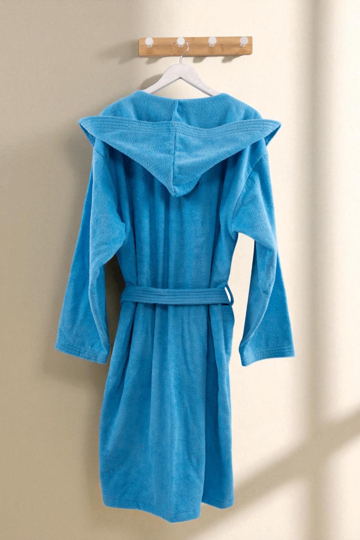 CottonVerse Kapüşonlu Bornoz – %100 Pamuk , Unisex Mavi - Ender Home