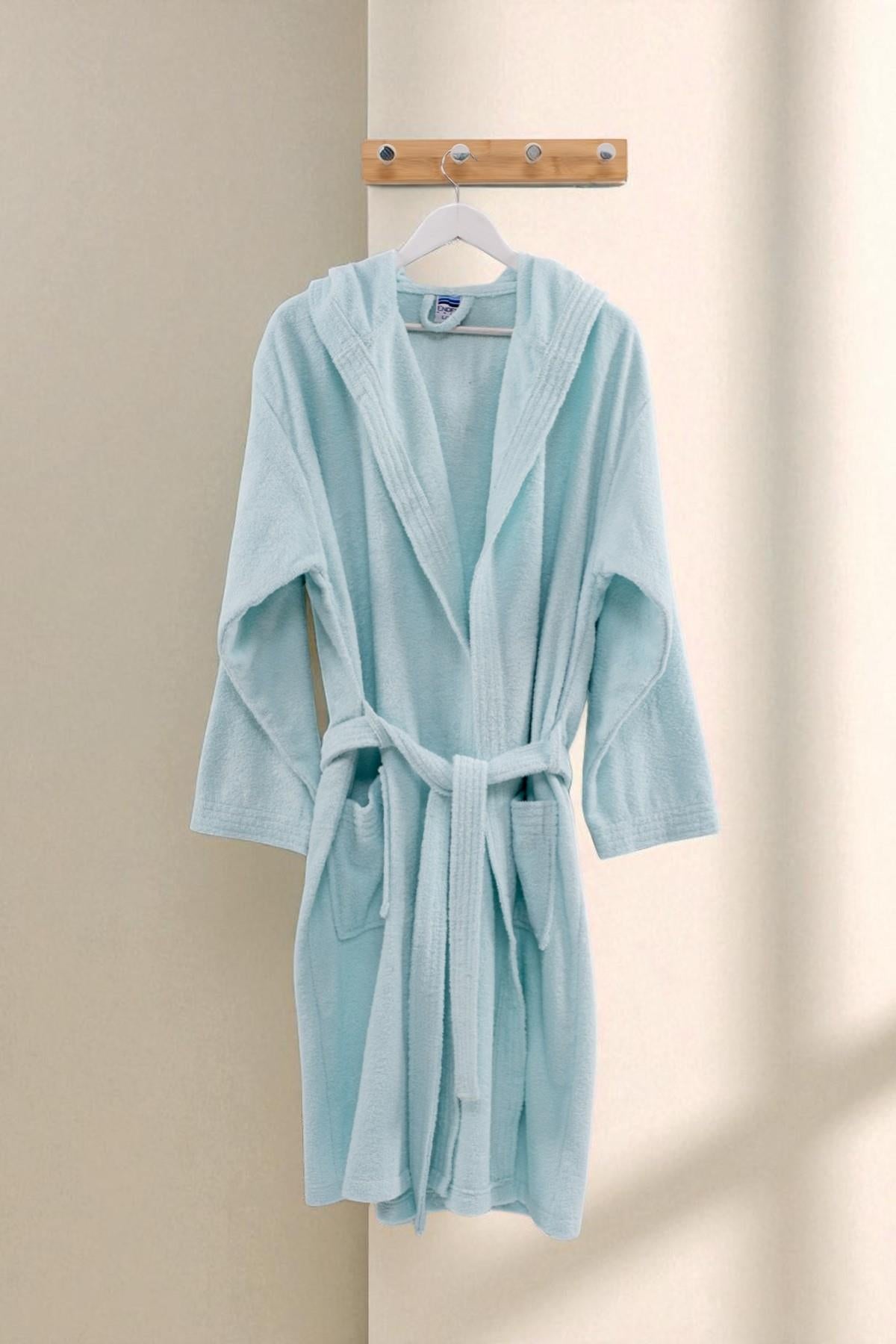 CottonVerse Kapüşonlu Bornoz – %100 Pamuk , Unisex Mint - Ender Home