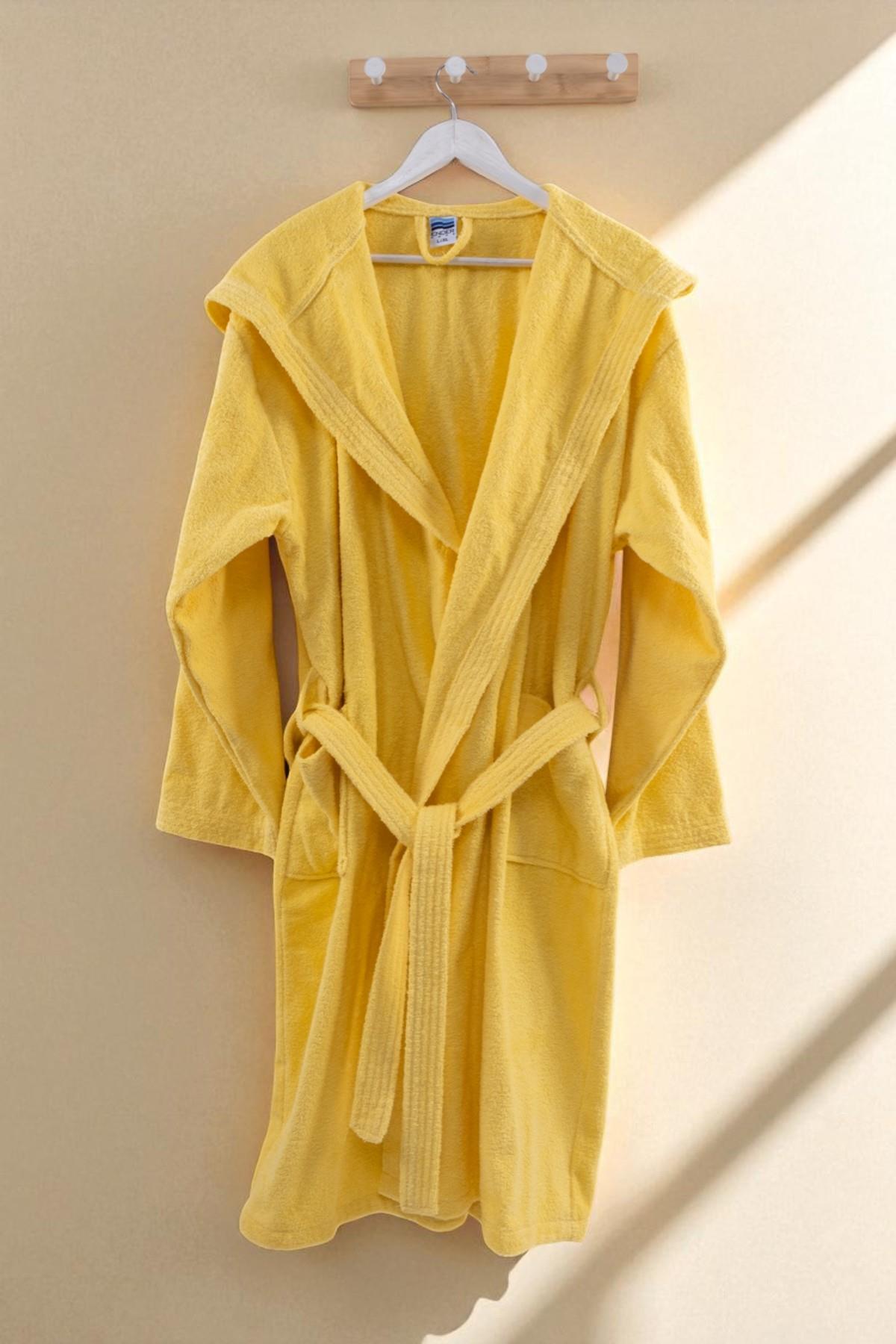 CottonVerse Kapüşonlu Bornoz – %100 Pamuk , Unisex Sarı - Ender Home
