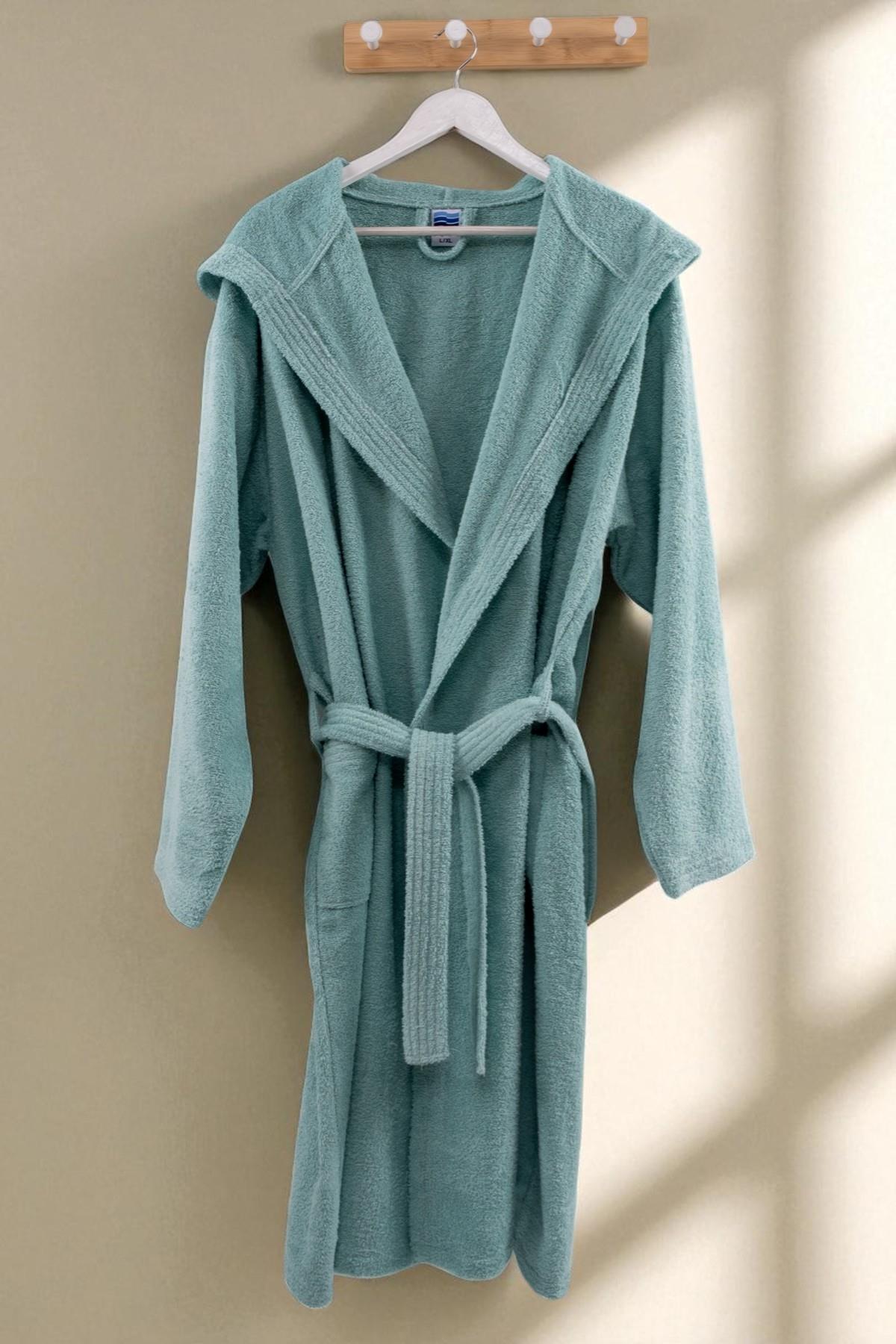 CottonVerse Kapüşonlu Bornoz – %100 Pamuk , Unisex Su Yeşili - Ender Home