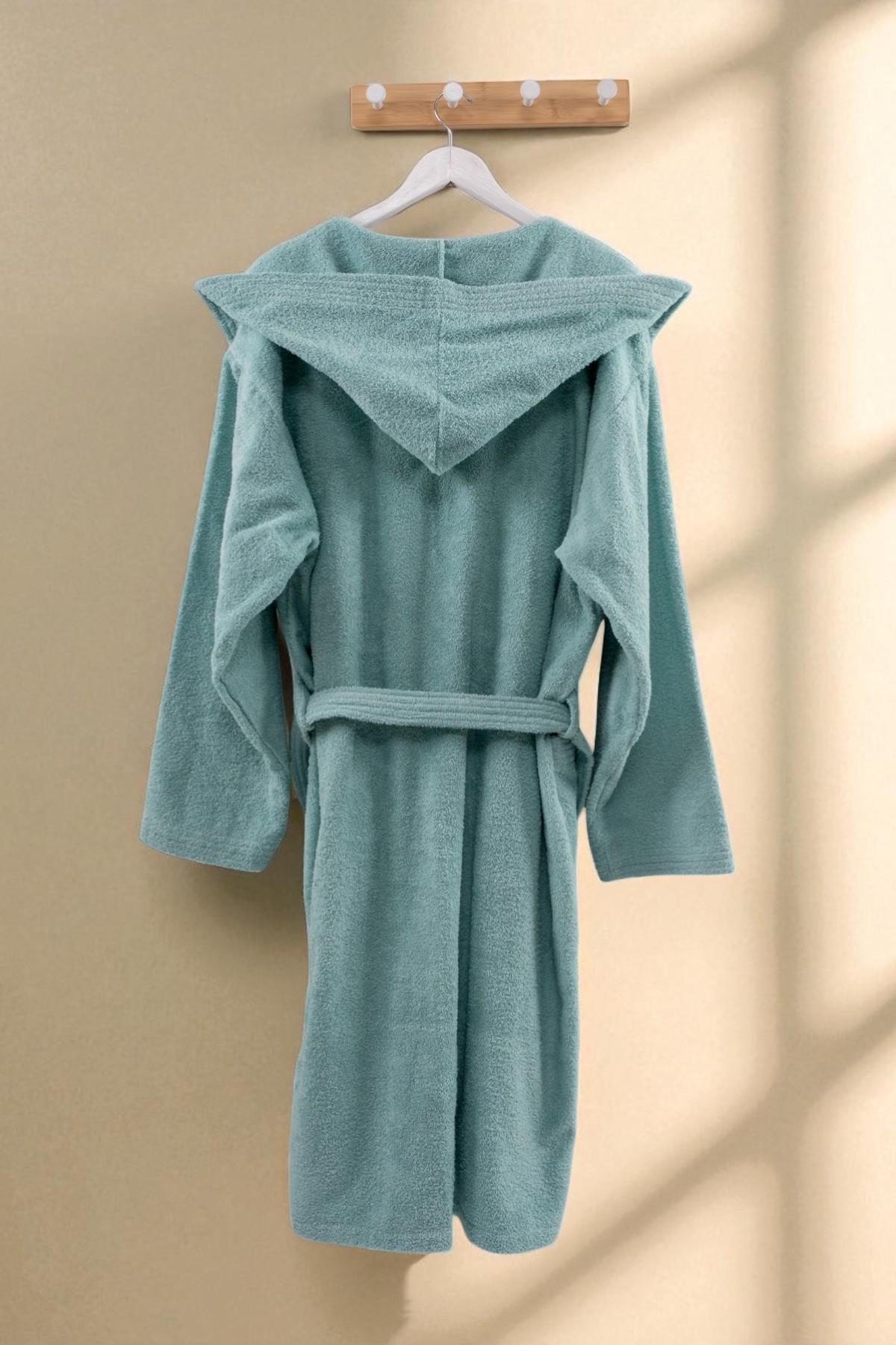 CottonVerse Kapüşonlu Bornoz – %100 Pamuk , Unisex Su Yeşili - Ender Home