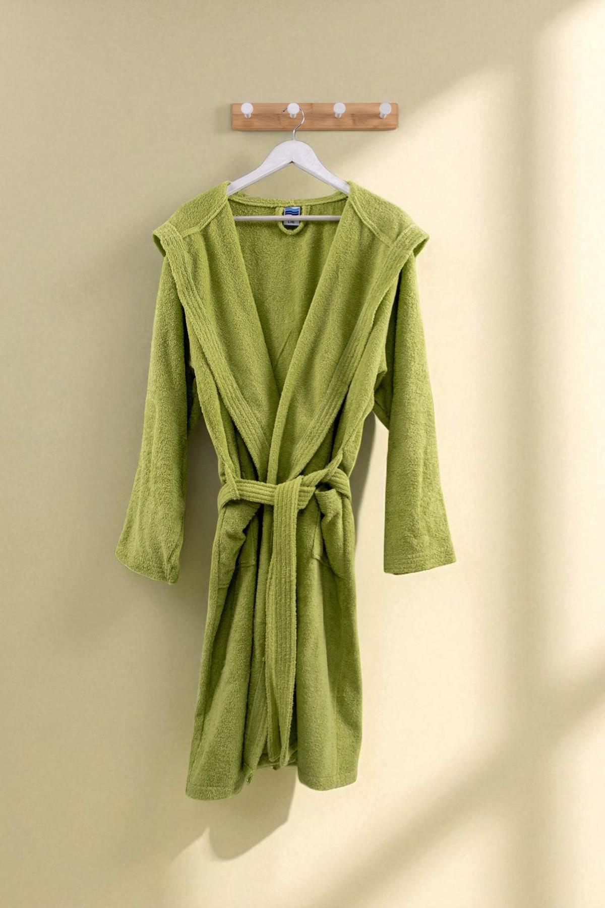 CottonVerse Kapüşonlu Bornoz – %100 Pamuk , Unisex Yeşil - Ender Home