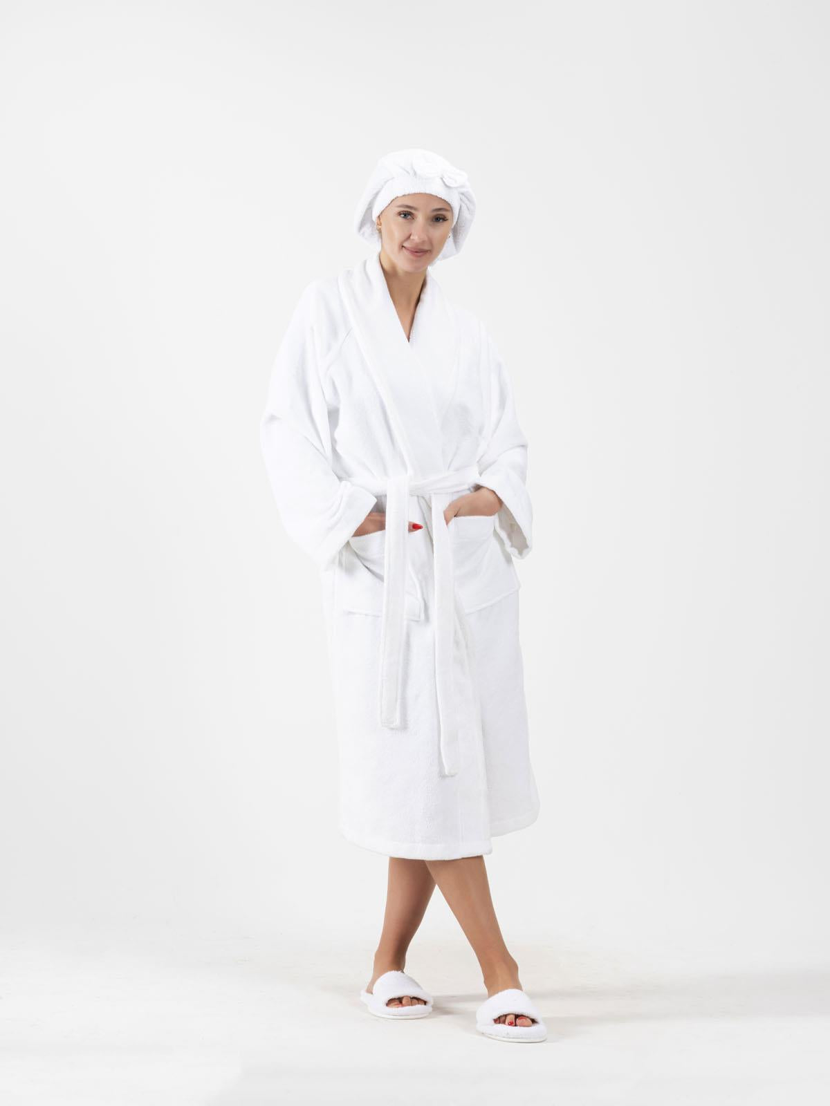 CottonVerse Saç Kurulama Bonesi – %100 Pamuk , Fiyonklu Beyaz - Ender Home