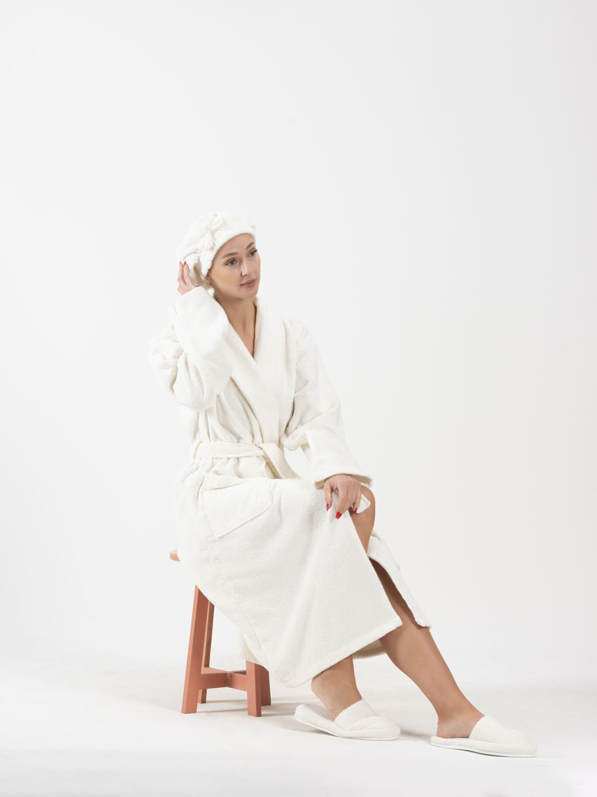 CottonVerse Saç Kurulama Bonesi – %100 Pamuk , Fiyonklu Ekru - Ender Home