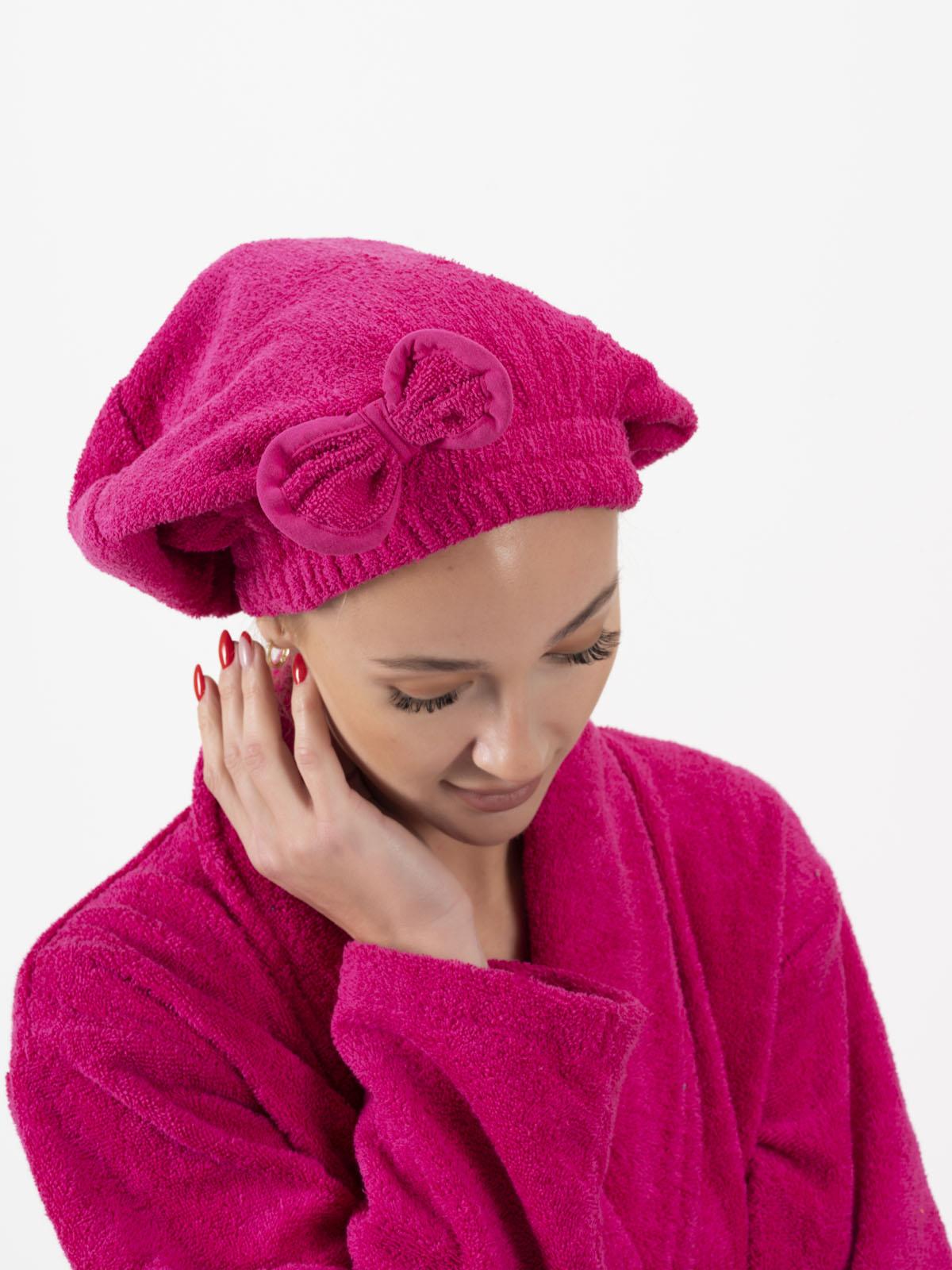 CottonVerse Saç Kurulama Bonesi – %100 Pamuk , Fiyonklu Fuşya - Ender Home