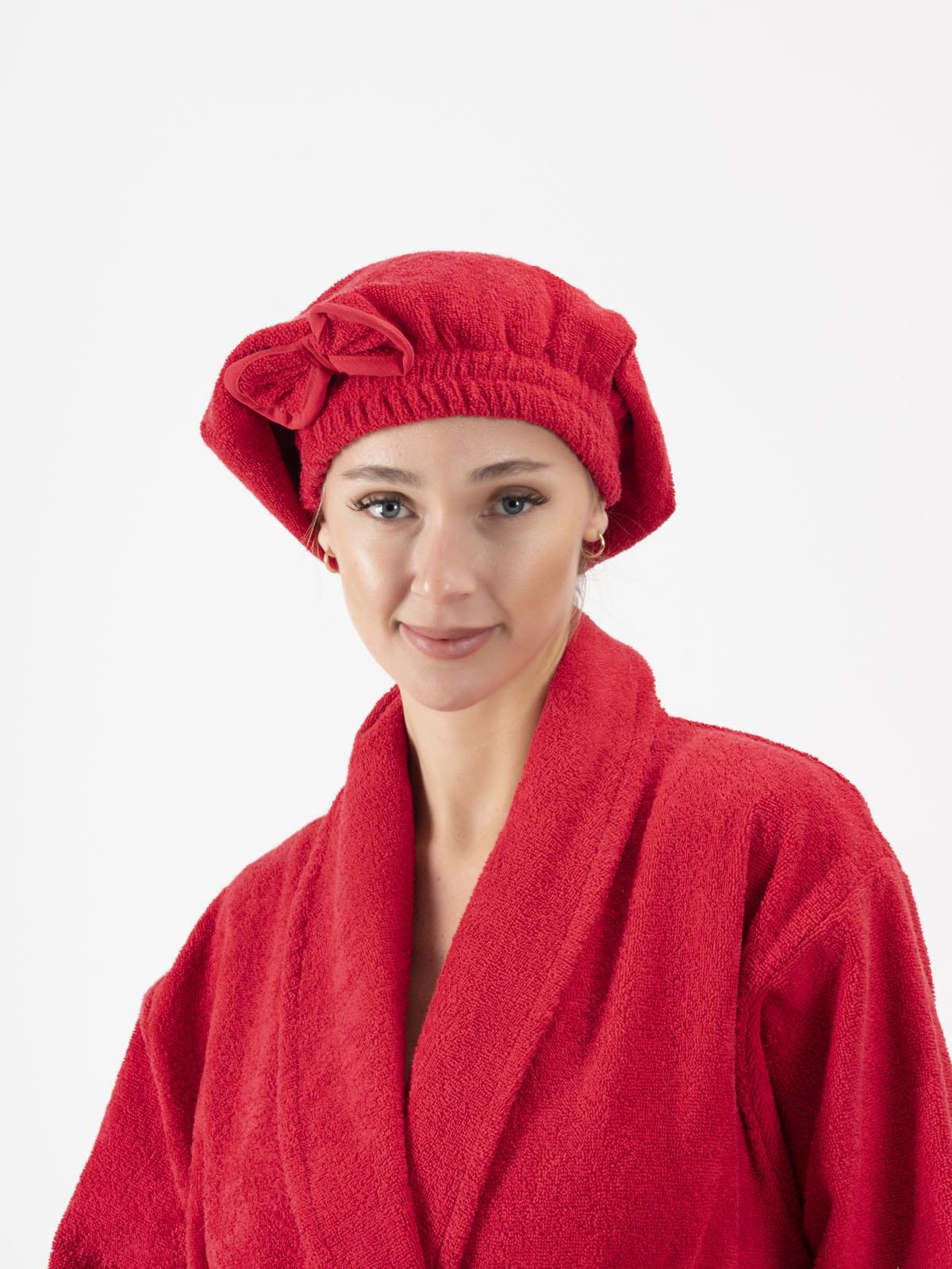 CottonVerse Saç Kurulama Bonesi – %100 Pamuk , Fiyonklu Kırmızı - Ender Home