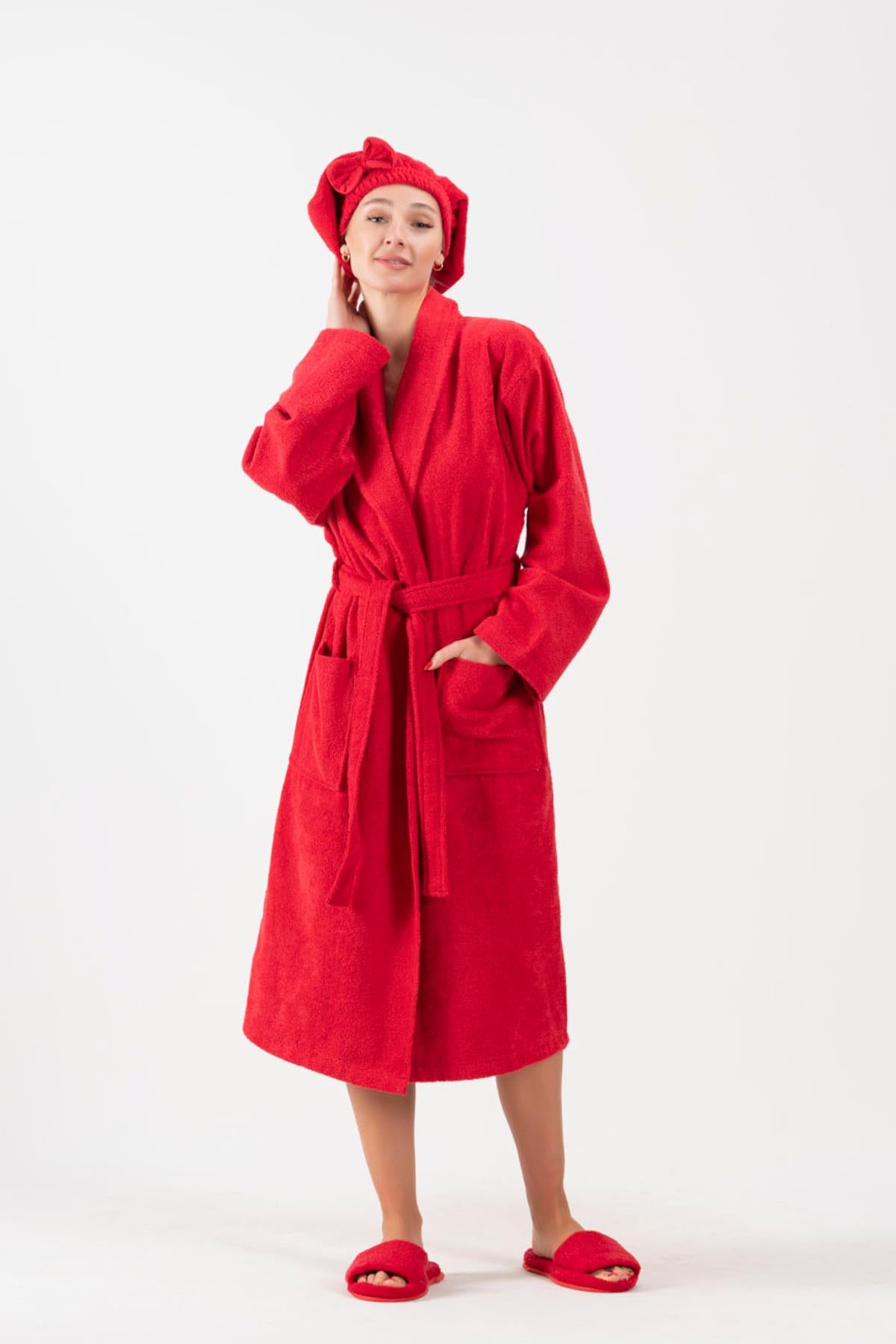 CottonVerse Saç Kurulama Bonesi – %100 Pamuk , Fiyonklu Kırmızı - Ender Home