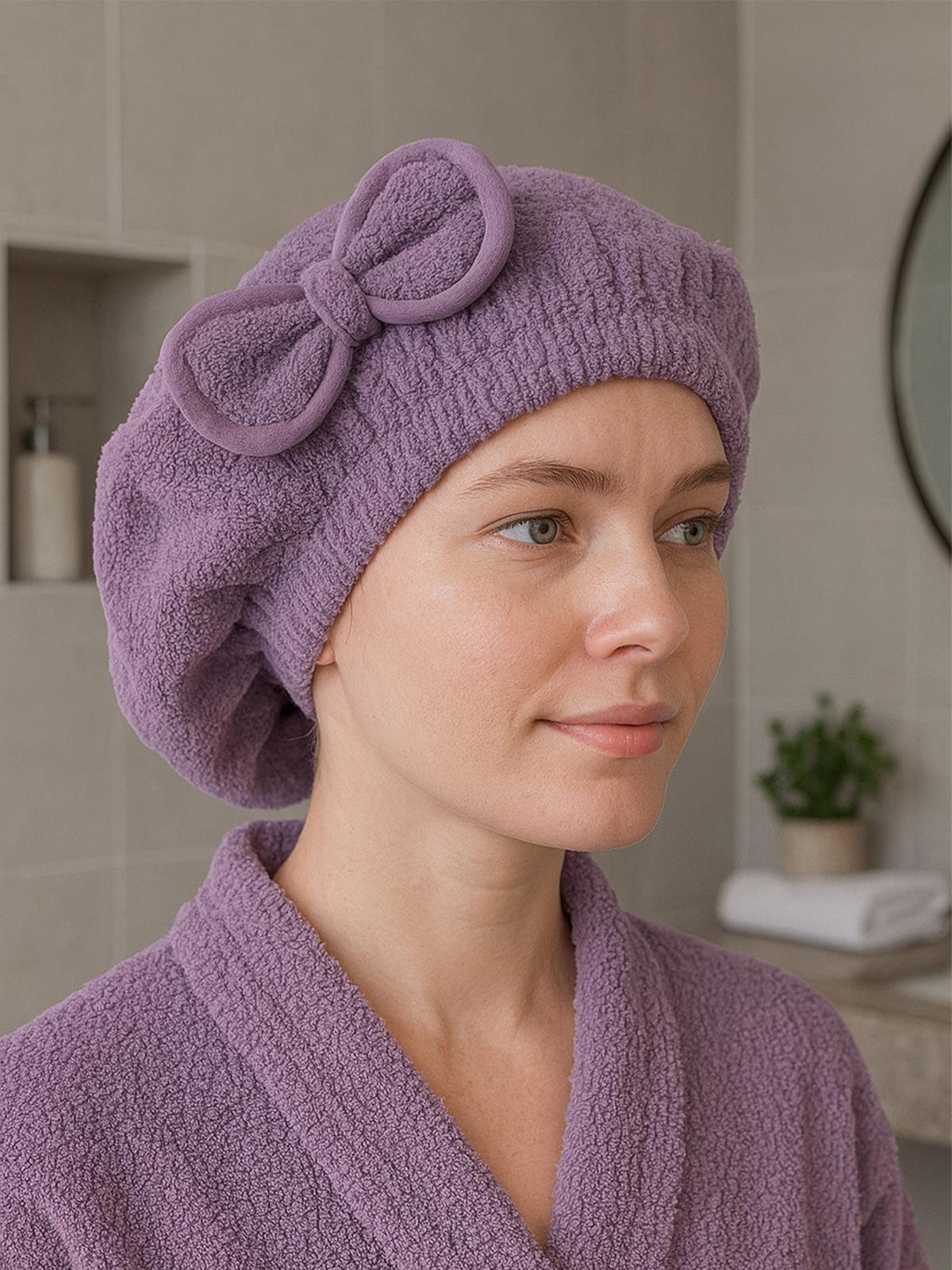 CottonVerse Saç Kurulama Bonesi – %100 Pamuk , Fiyonklu Lila - Ender Home