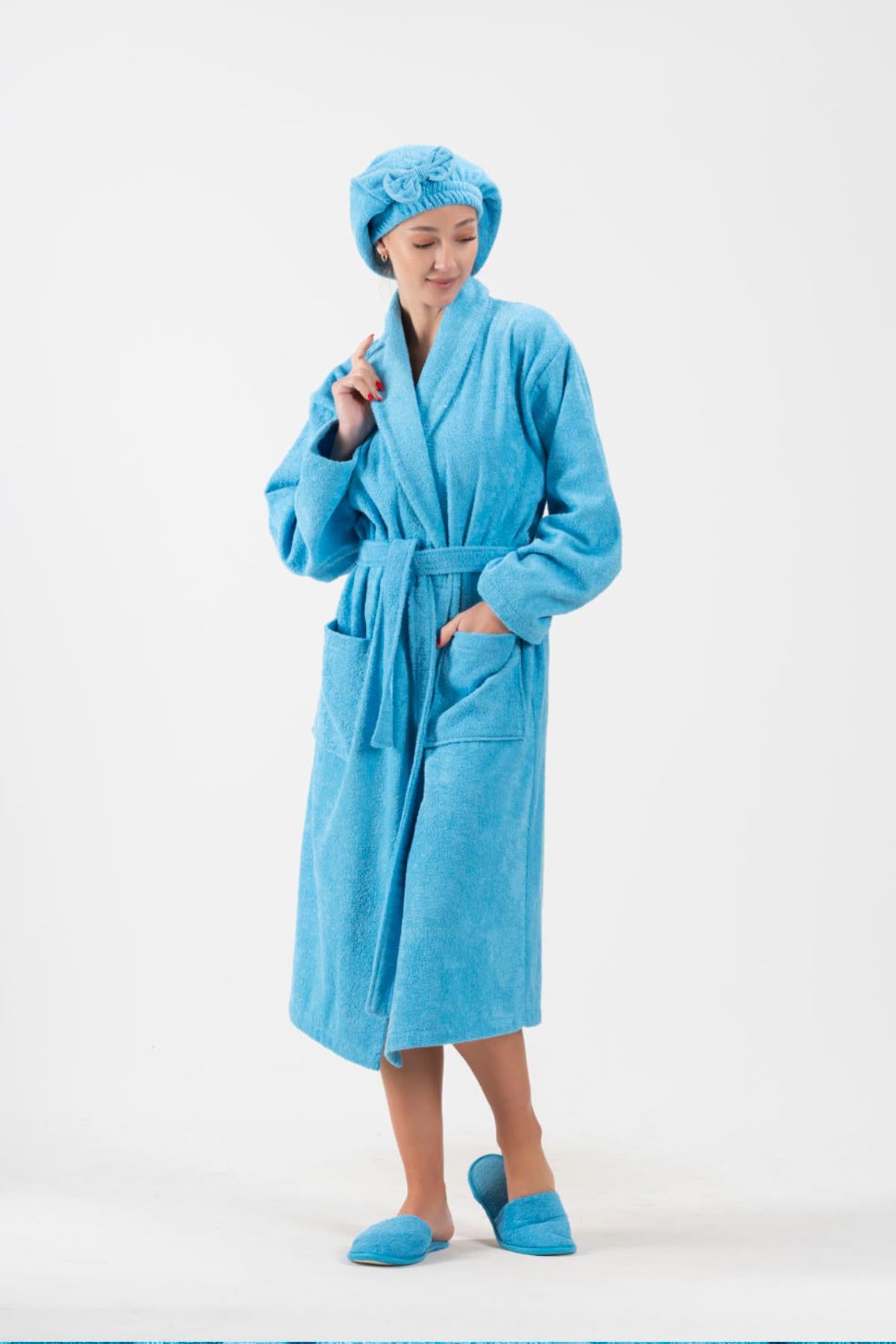 CottonVerse Saç Kurulama Bonesi – %100 Pamuk , Fiyonklu Mavi - Ender Home