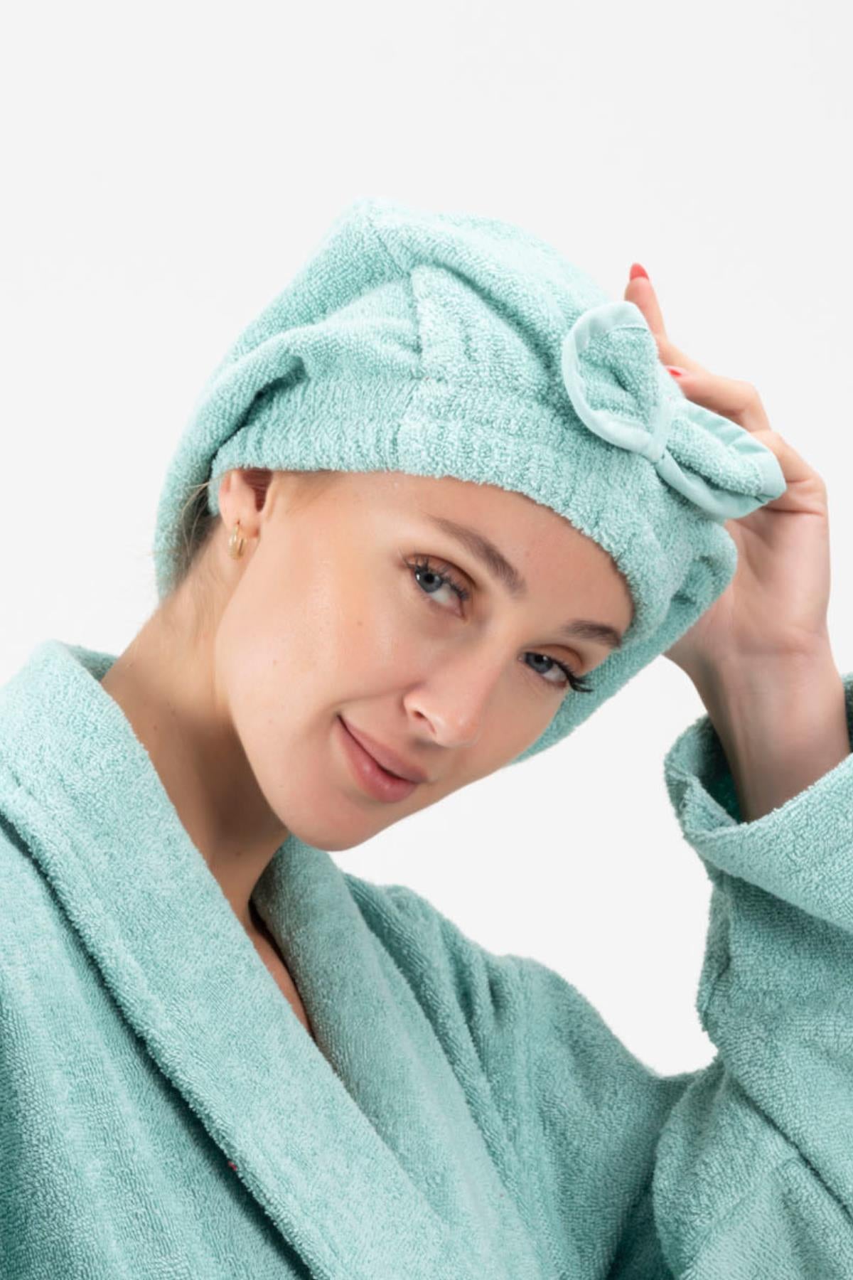 CottonVerse Saç Kurulama Bonesi – %100 Pamuk , Fiyonklu Su Yeşili - Ender Home