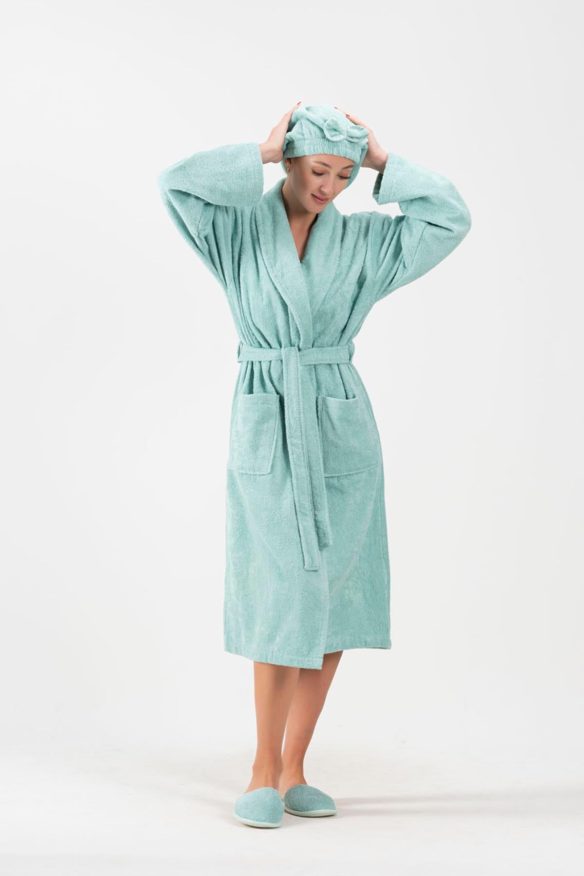 CottonVerse Saç Kurulama Bonesi – %100 Pamuk , Fiyonklu Su Yeşili - Ender Home