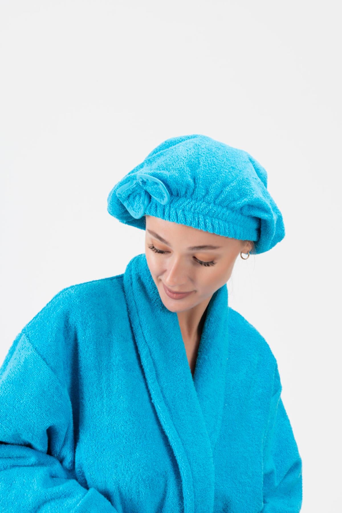 CottonVerse Saç Kurulama Bonesi – %100 Pamuk , Fiyonklu Turkuaz - Ender Home