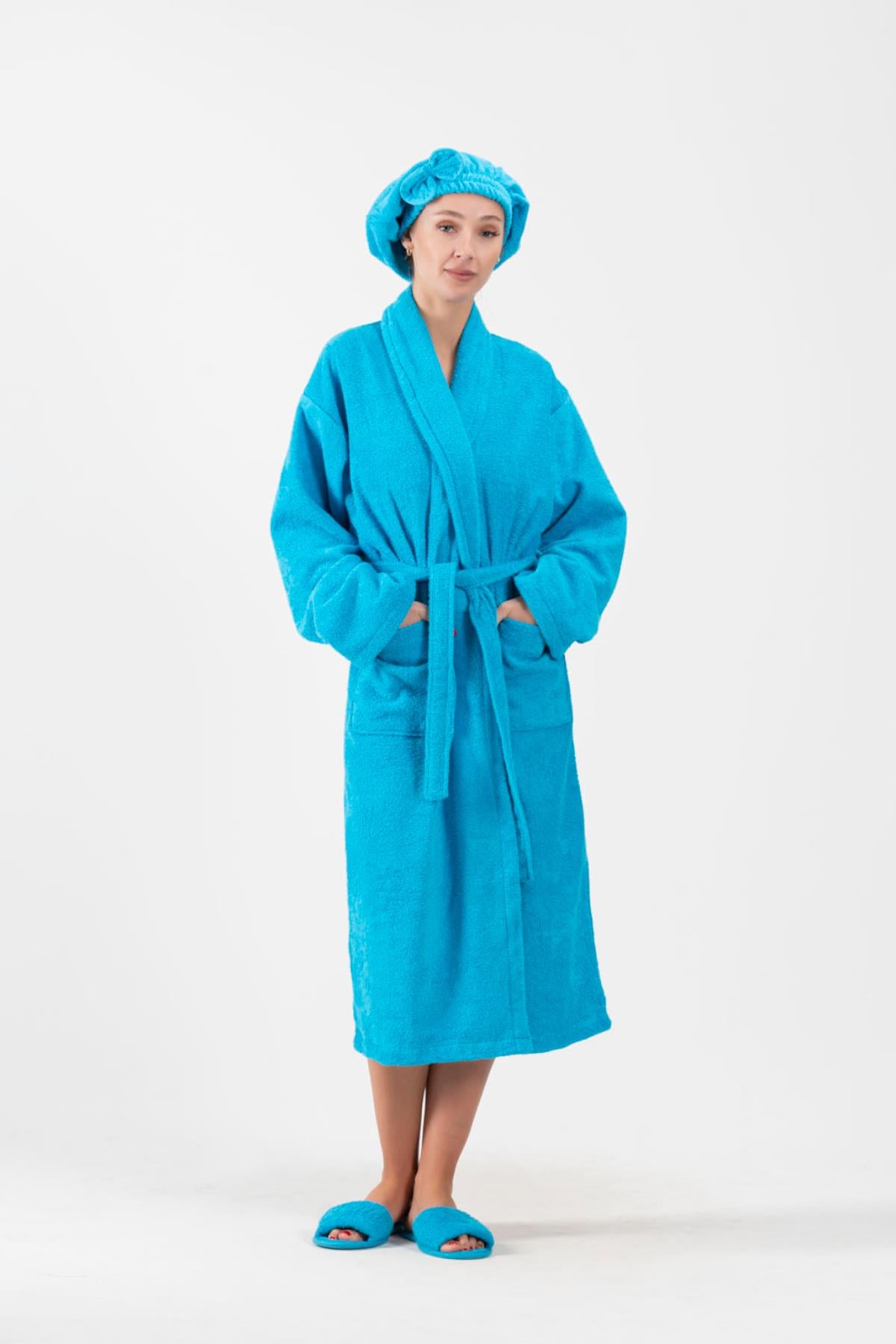 CottonVerse Saç Kurulama Bonesi – %100 Pamuk , Fiyonklu Turkuaz - Ender Home