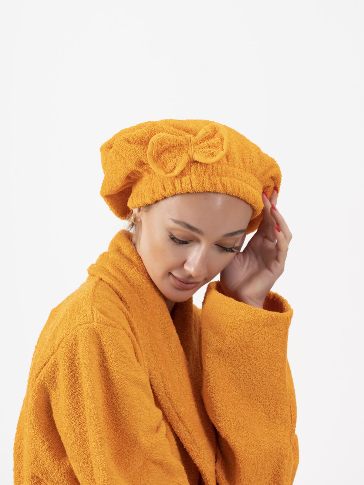 CottonVerse Saç Kurulama Bonesi – %100 Pamuk , Fiyonklu Turuncu - Ender Home