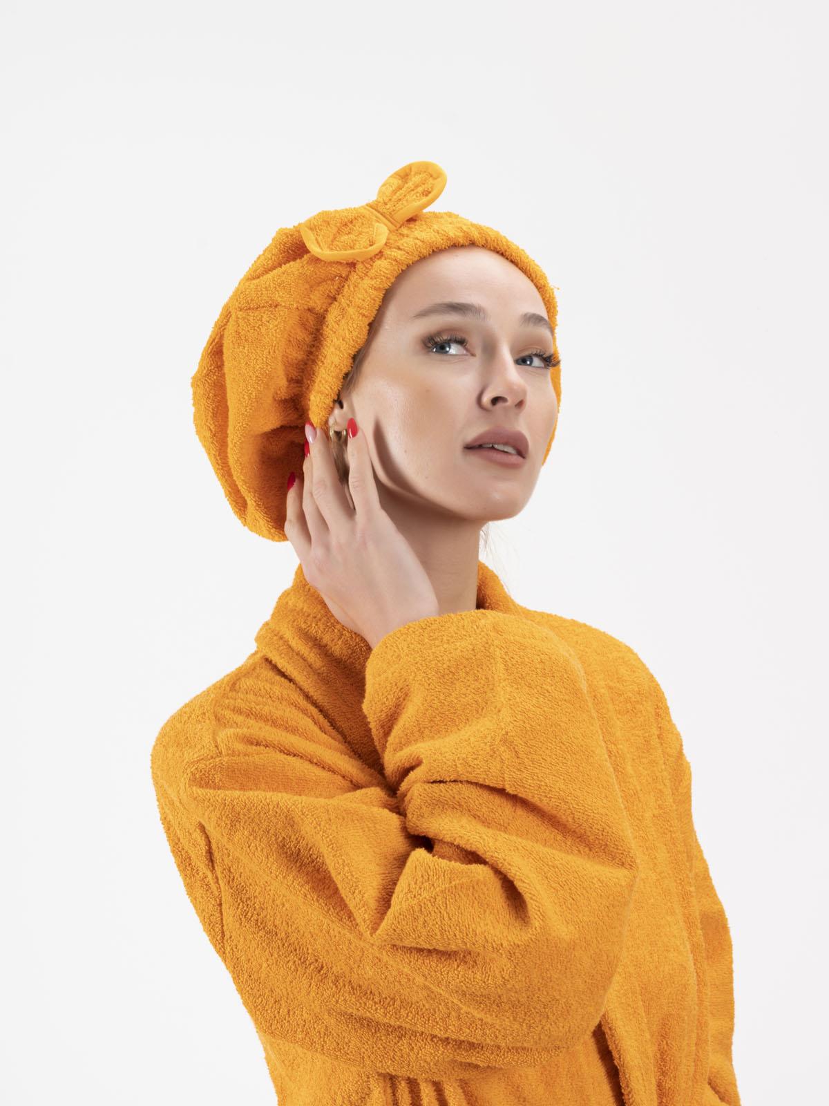 CottonVerse Saç Kurulama Bonesi – %100 Pamuk , Fiyonklu Turuncu - Ender Home