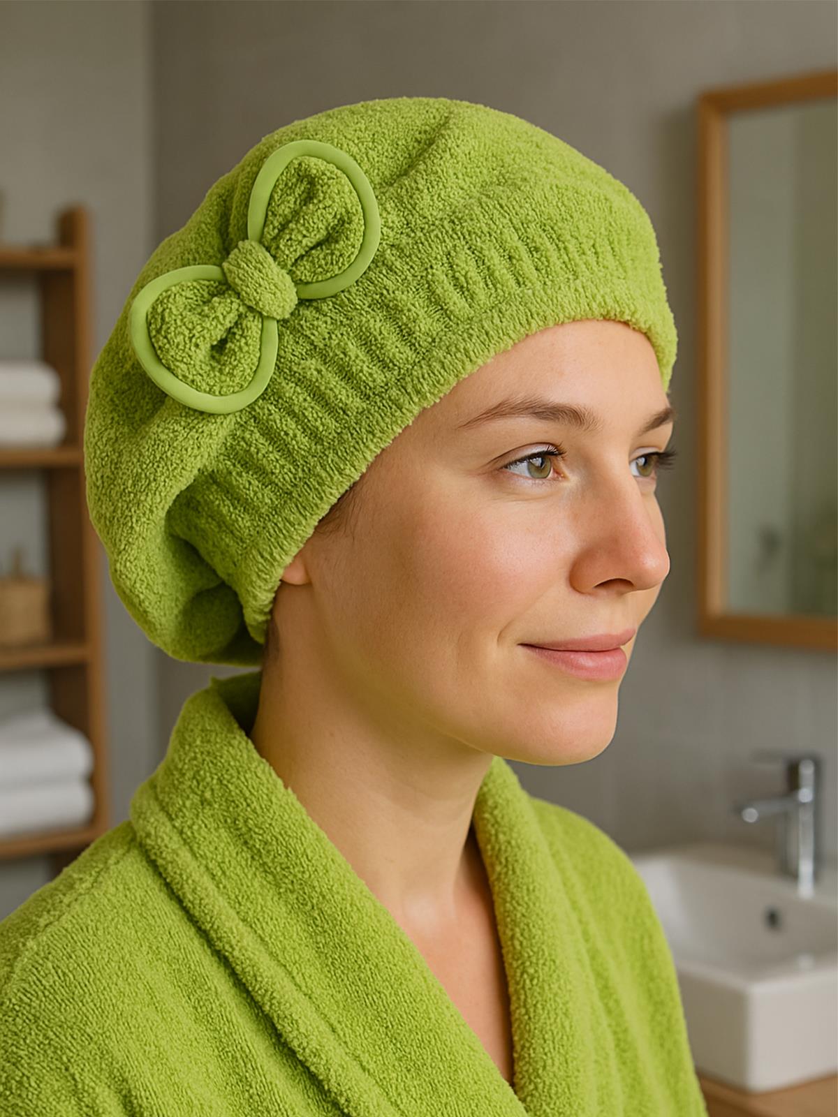 CottonVerse Saç Kurulama Bonesi – %100 Pamuk , Fiyonklu Yeşil - Ender Home