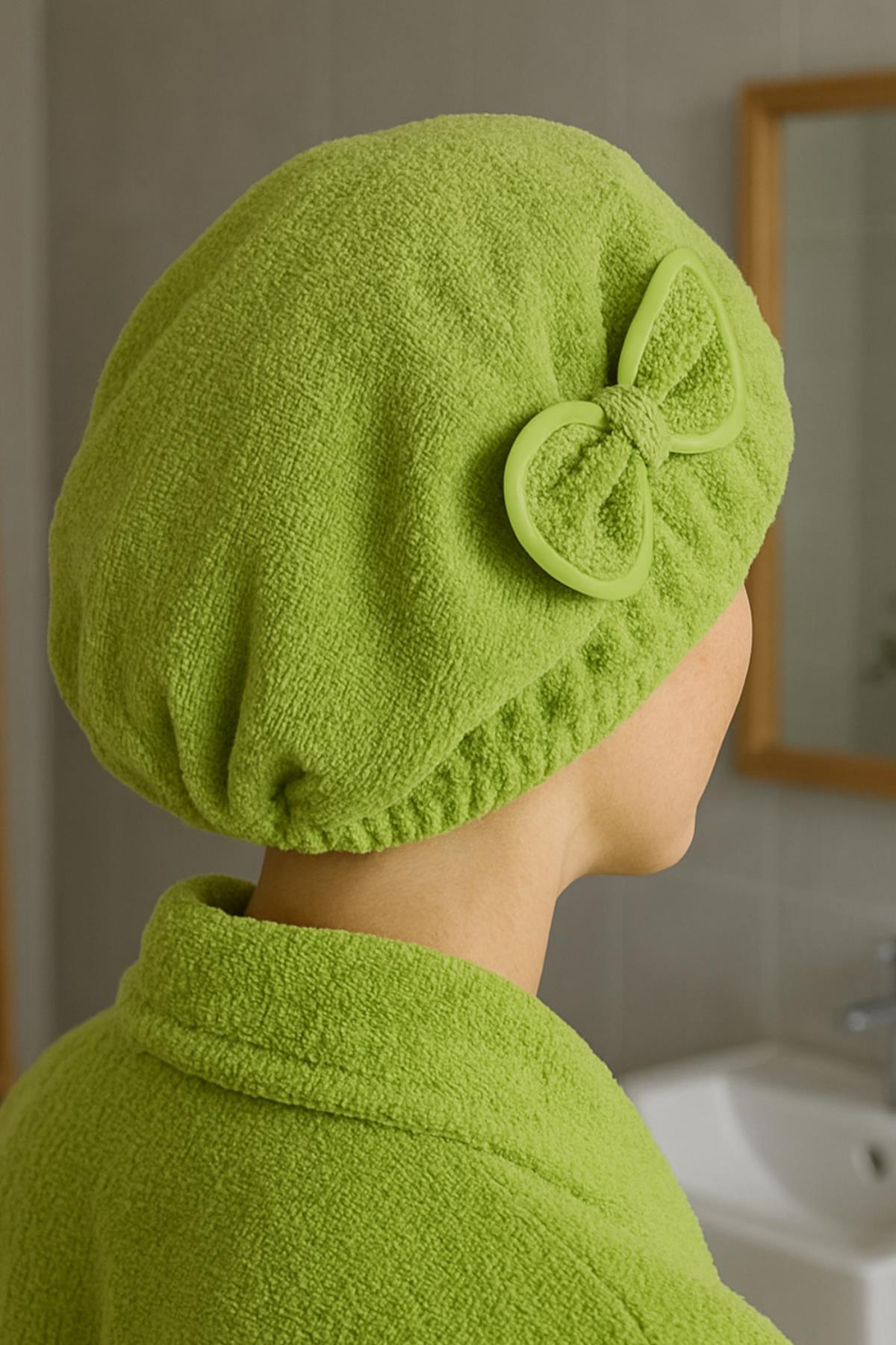 CottonVerse Saç Kurulama Bonesi – %100 Pamuk , Fiyonklu Yeşil - Ender Home