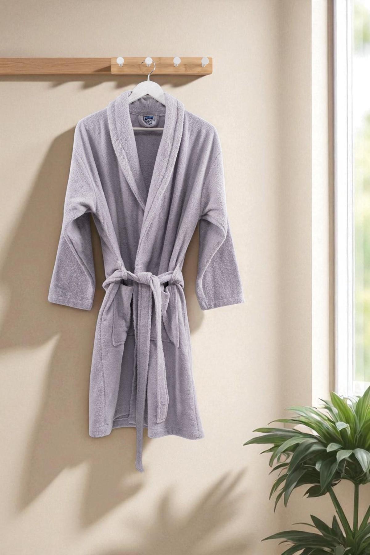 CottonVerse Şalyaka Bornoz – %100 Pamuk, Unisex Açık Gri - Ender Home