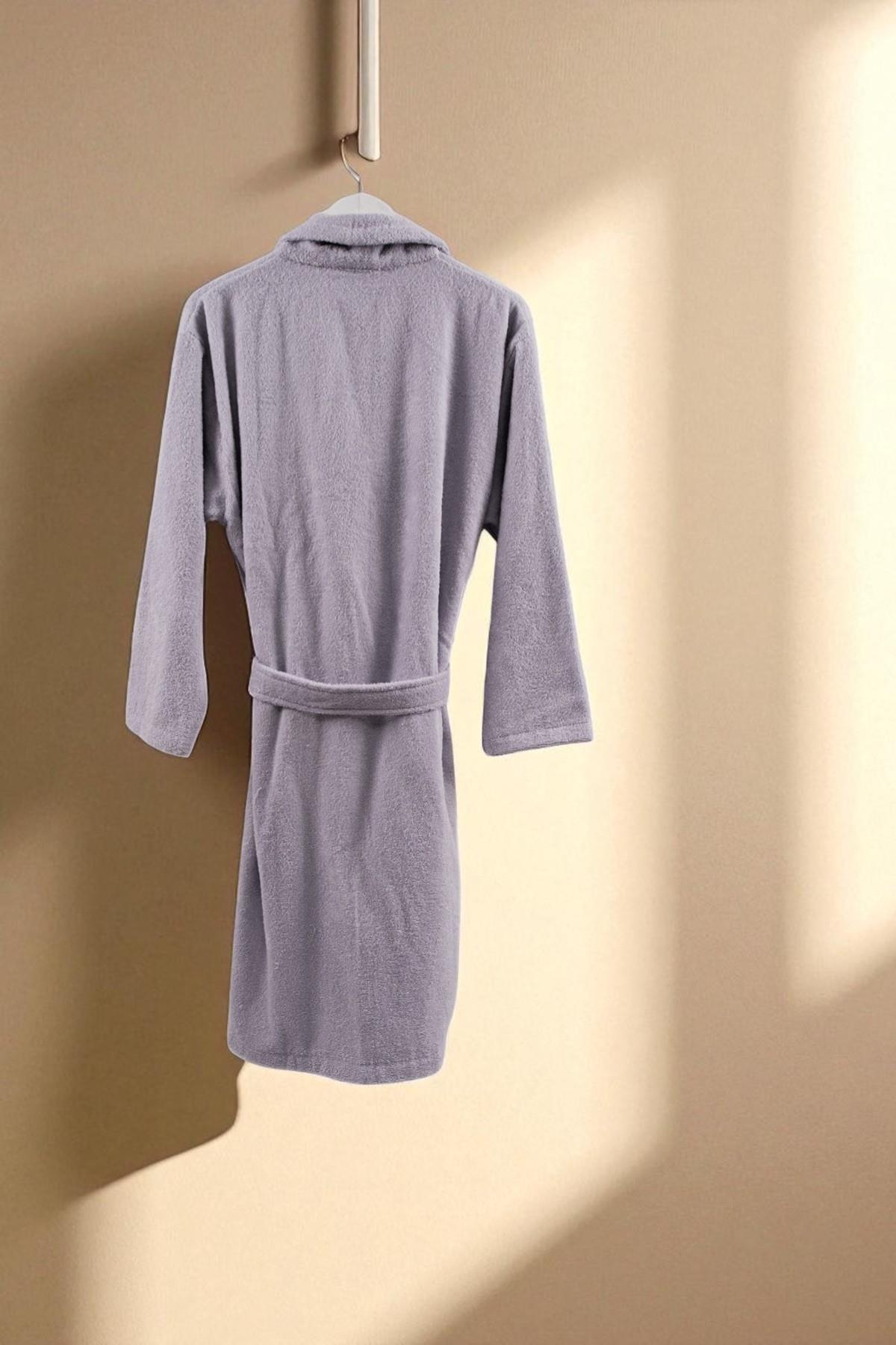 CottonVerse Şalyaka Bornoz – %100 Pamuk, Unisex Açık Gri - Ender Home