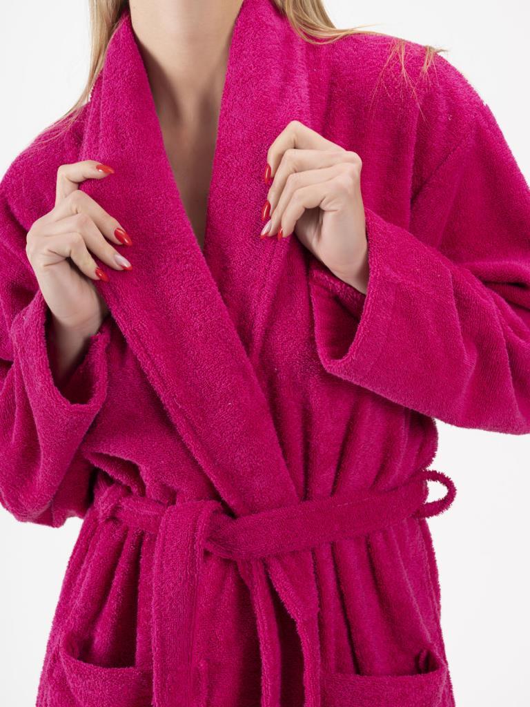 CottonVerse Şalyaka Bornoz – %100 Pamuk, Unisex Fuşya - Ender Home