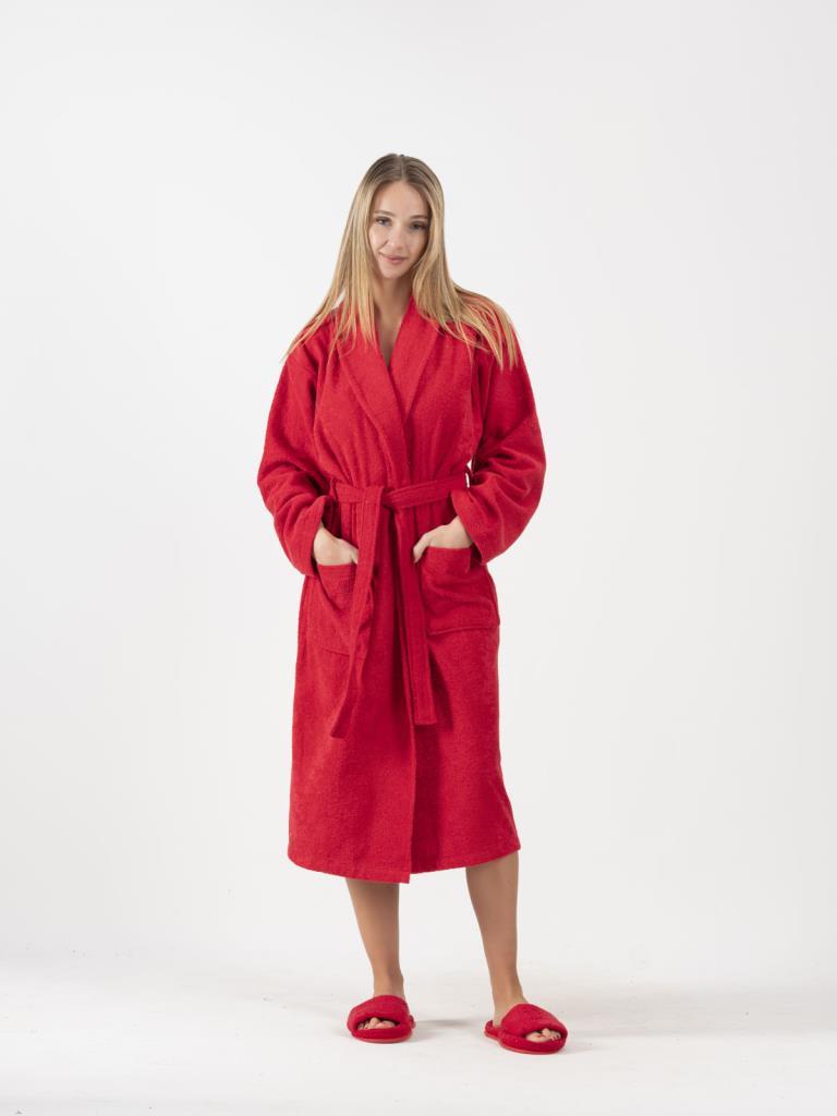 CottonVerse Şalyaka Bornoz – %100 Pamuk, Unisex Kırmızı - Ender Home