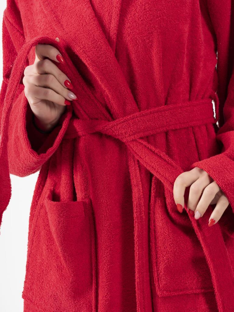 CottonVerse Şalyaka Bornoz – %100 Pamuk, Unisex Kırmızı - Ender Home