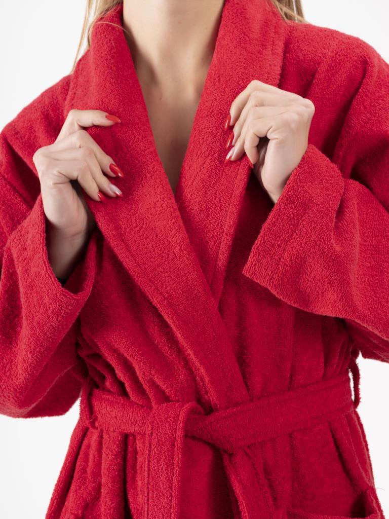 CottonVerse Şalyaka Bornoz – %100 Pamuk, Unisex Kırmızı - Ender Home