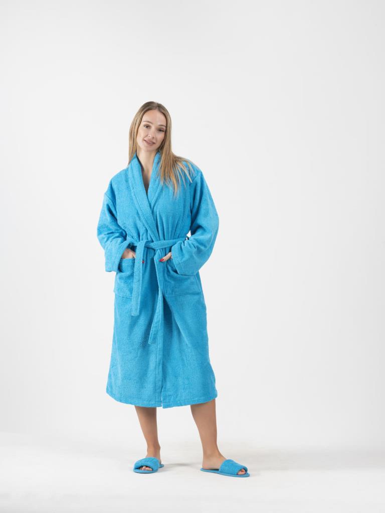 CottonVerse Şalyaka Bornoz – %100 Pamuk, Unisex Mavi - Ender Home