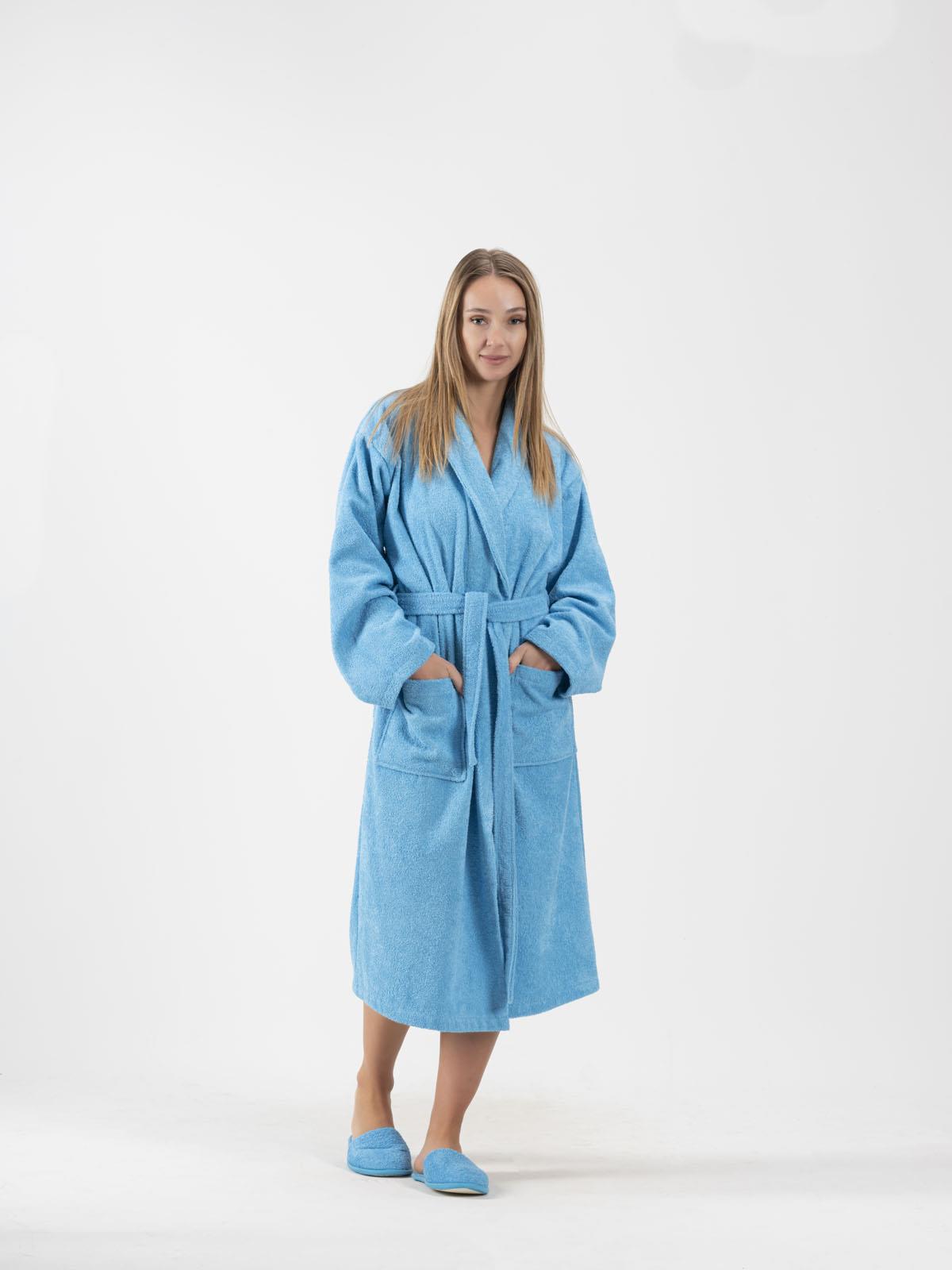 CottonVerse Şalyaka Bornoz – %100 Pamuk, Unisex Mavi - Ender Home