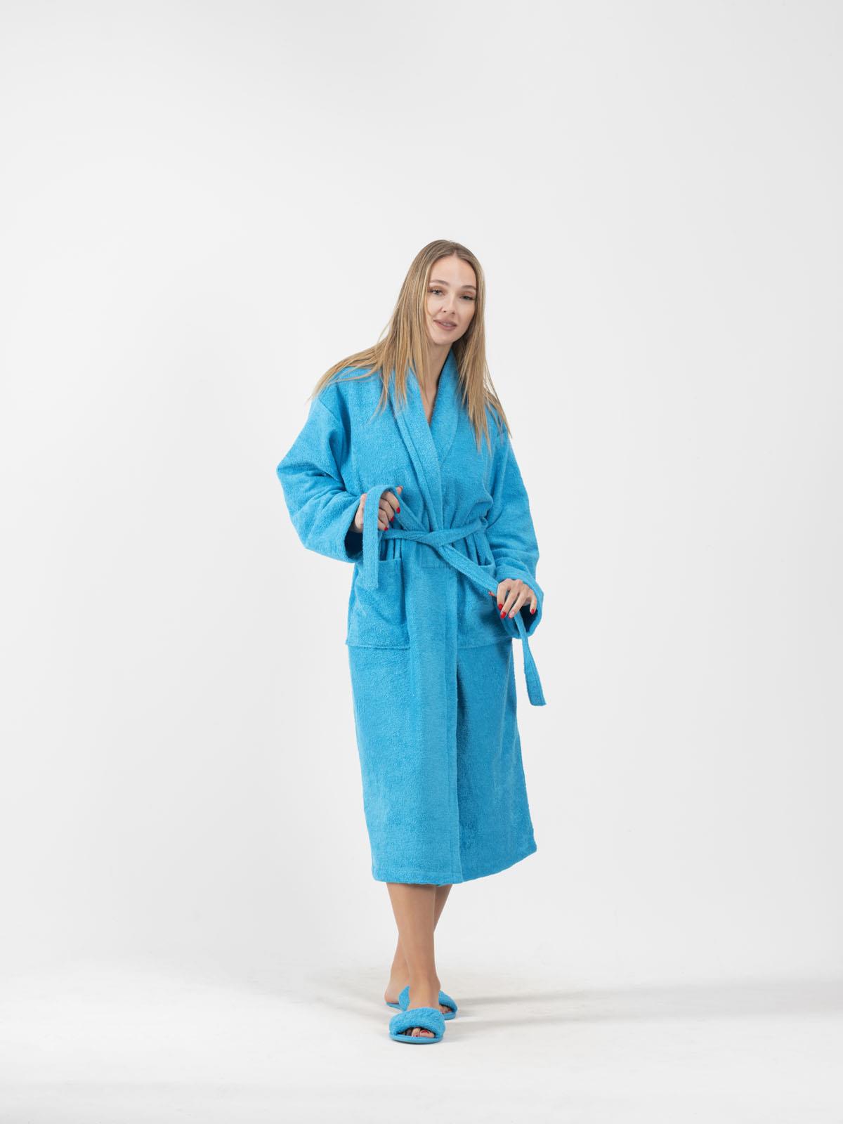 CottonVerse Şalyaka Bornoz – %100 Pamuk, Unisex Mavi - Ender Home