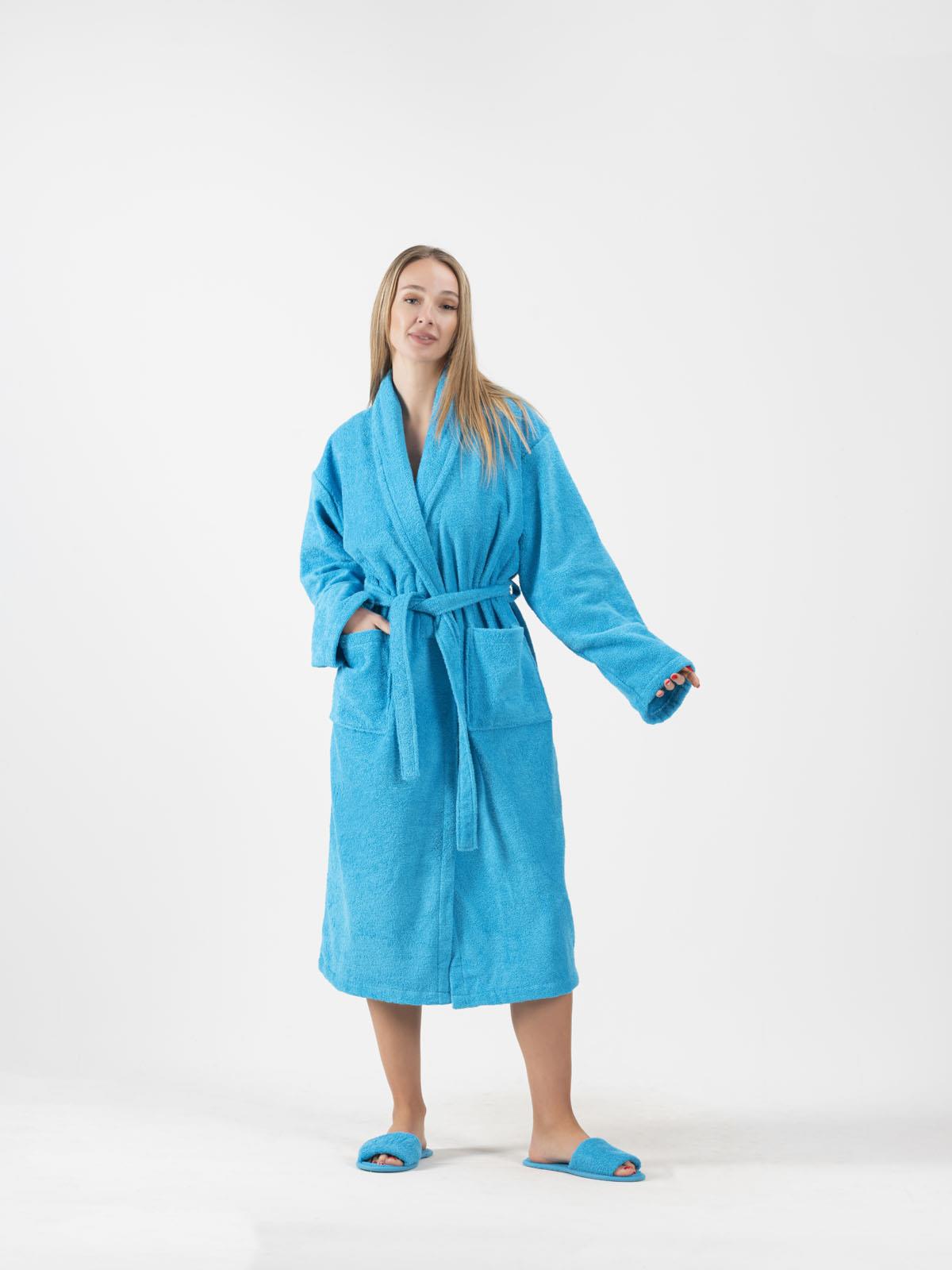 CottonVerse Şalyaka Bornoz – %100 Pamuk, Unisex Mavi - Ender Home