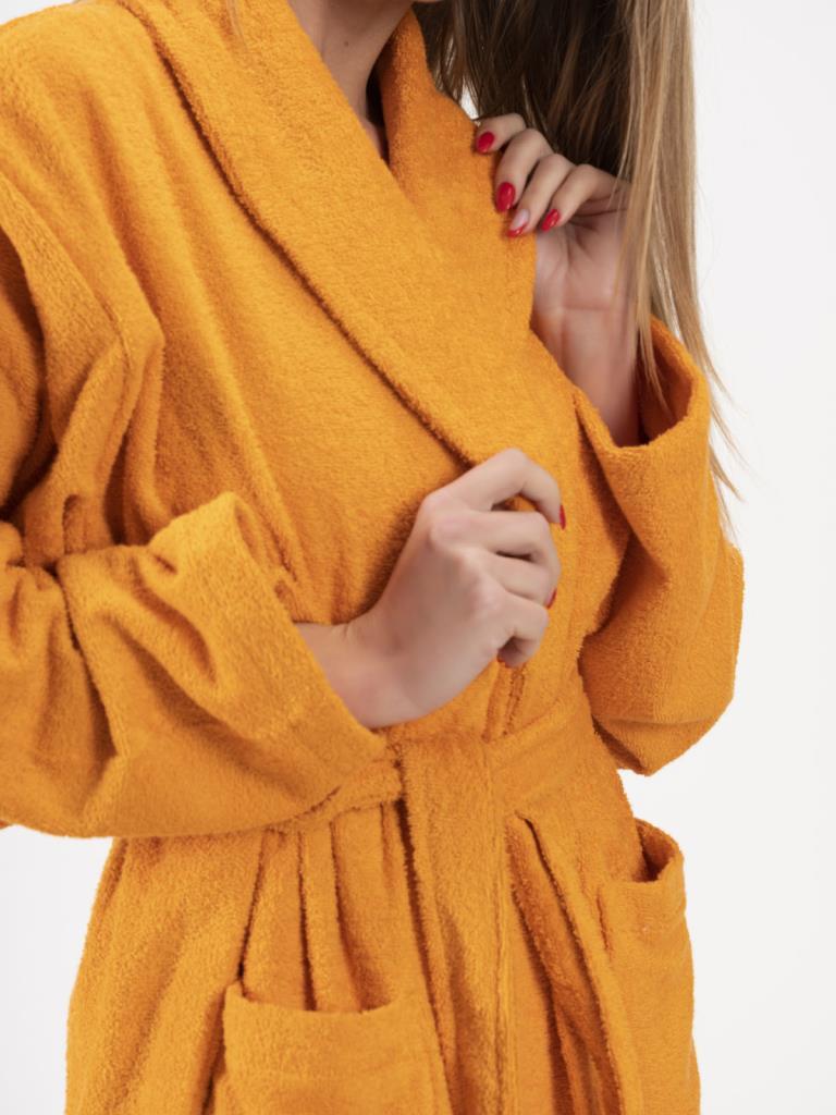 CottonVerse Şalyaka Bornoz – %100 Pamuk, Unisex Oranj - Ender Home