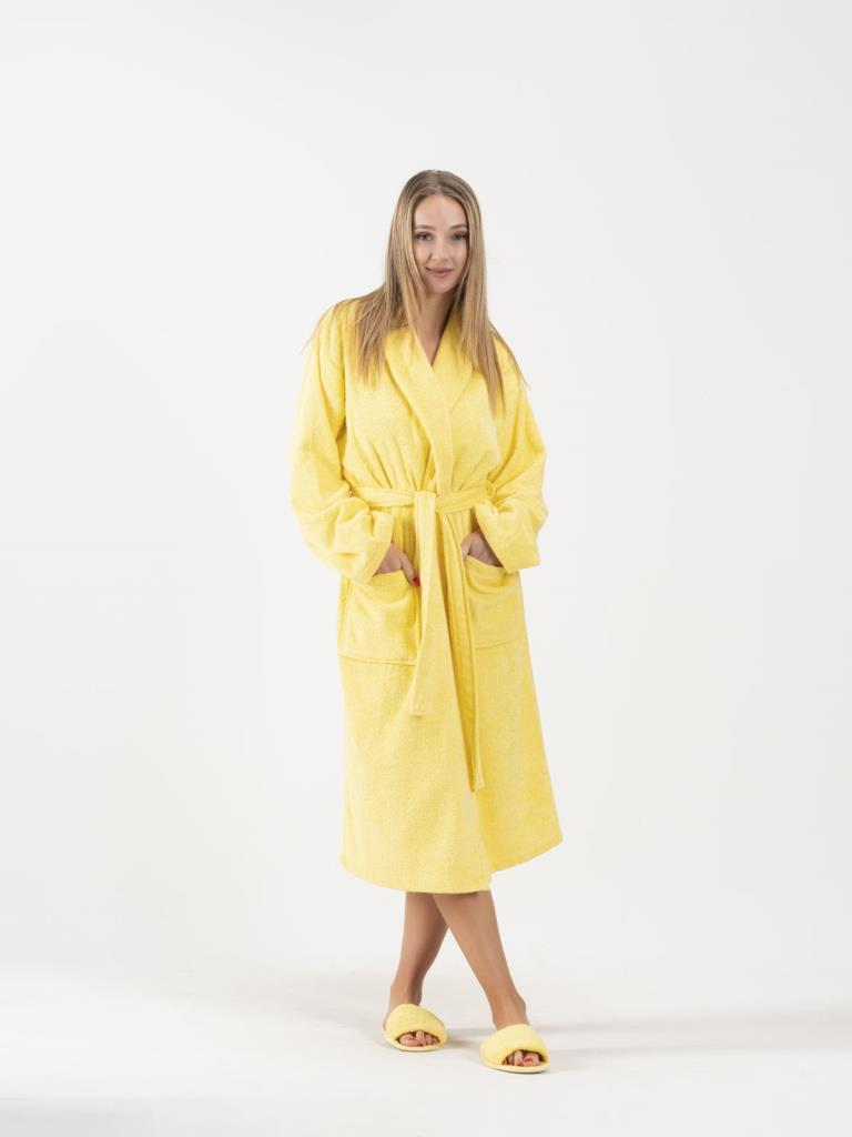 CottonVerse Şalyaka Bornoz – %100 Pamuk, Unisex Sarı - Ender Home